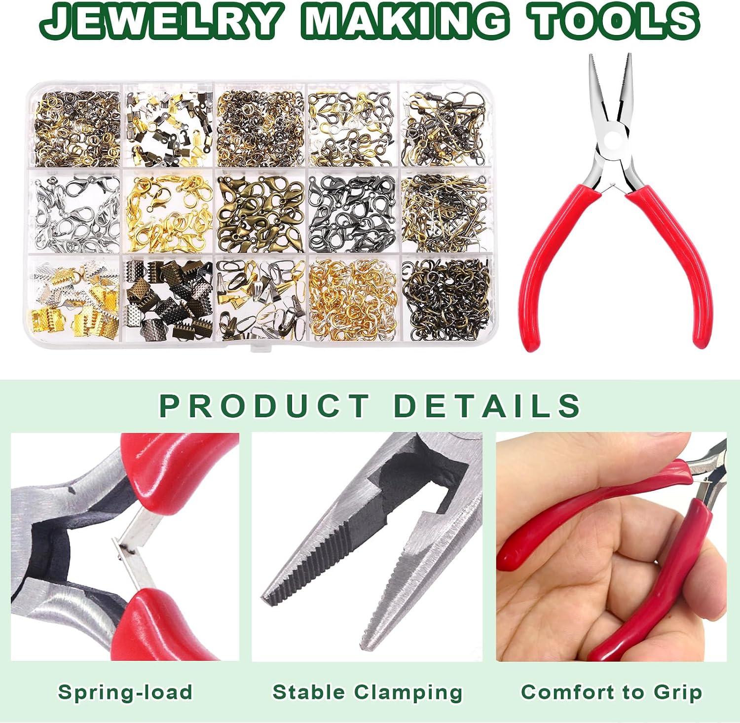 Keadic 2862Pcs Jewelry Findings Starter Kit Includes Jewelry Pliers, Open Jump Rings, Cord Ends, Eye Pin, Lobster Clasps, Earring Hooks, Beading Wires for Keychains Bracket Jewelry Making image 5