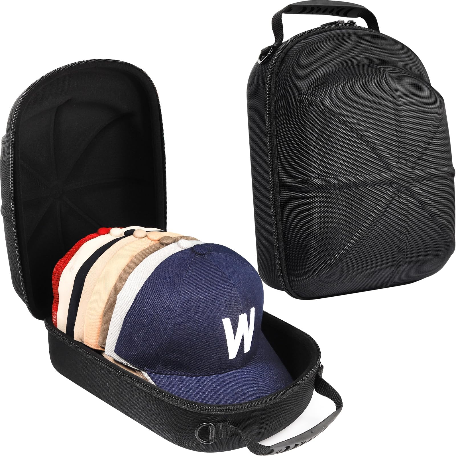 Hard Hat Travel Case, Black, Rubber, Holds up to 8 Baseball Caps, Protective Storage for Hats