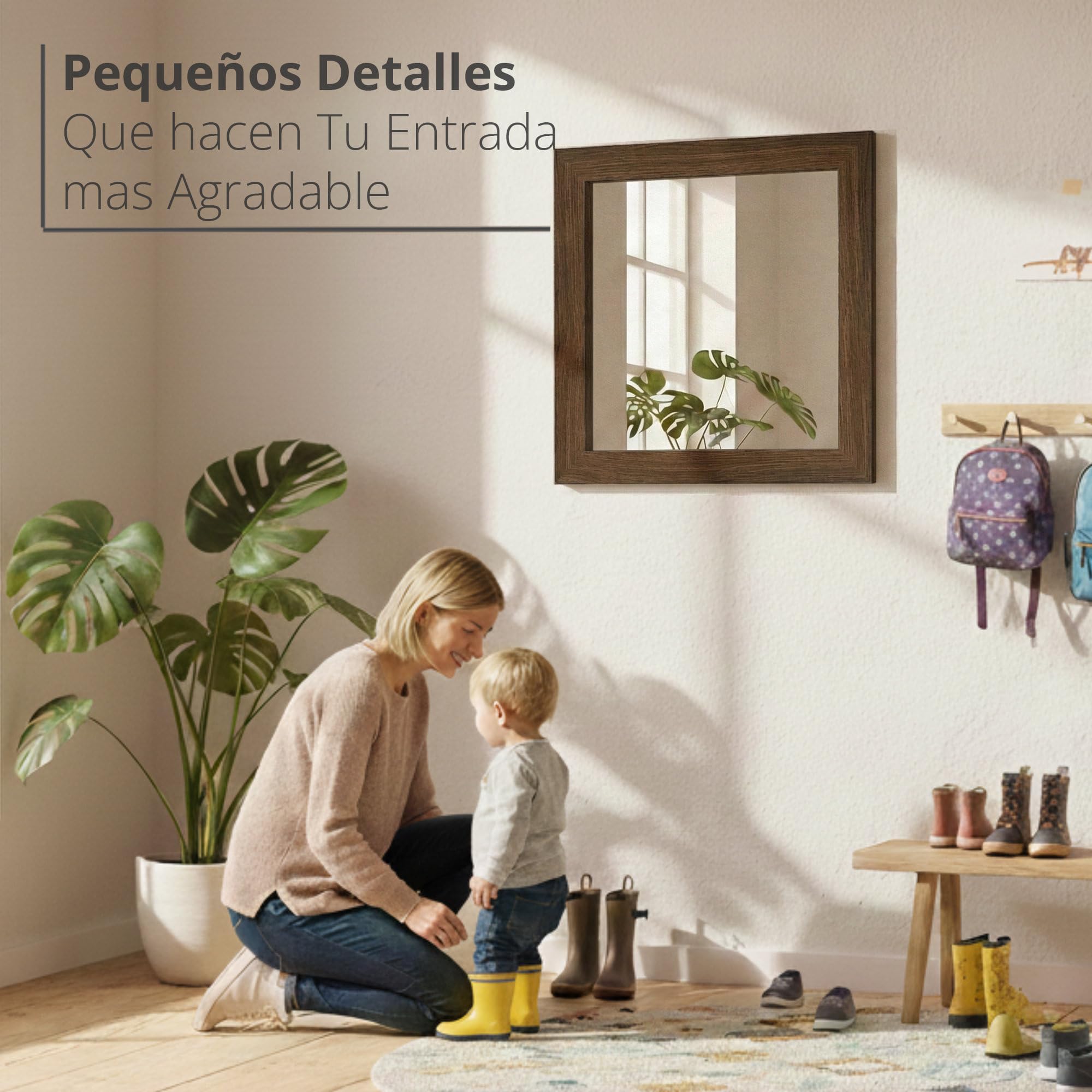 CHELY INTERMARKET MOD128 Espejo Pared Vertical Decorativo Grande Estilo Moderno Marco Madera Cuerpo Entero Elegante 60x80 cm Nogal Ideal Recibidor Dormitorio Baño Incluye Kit Montaje
