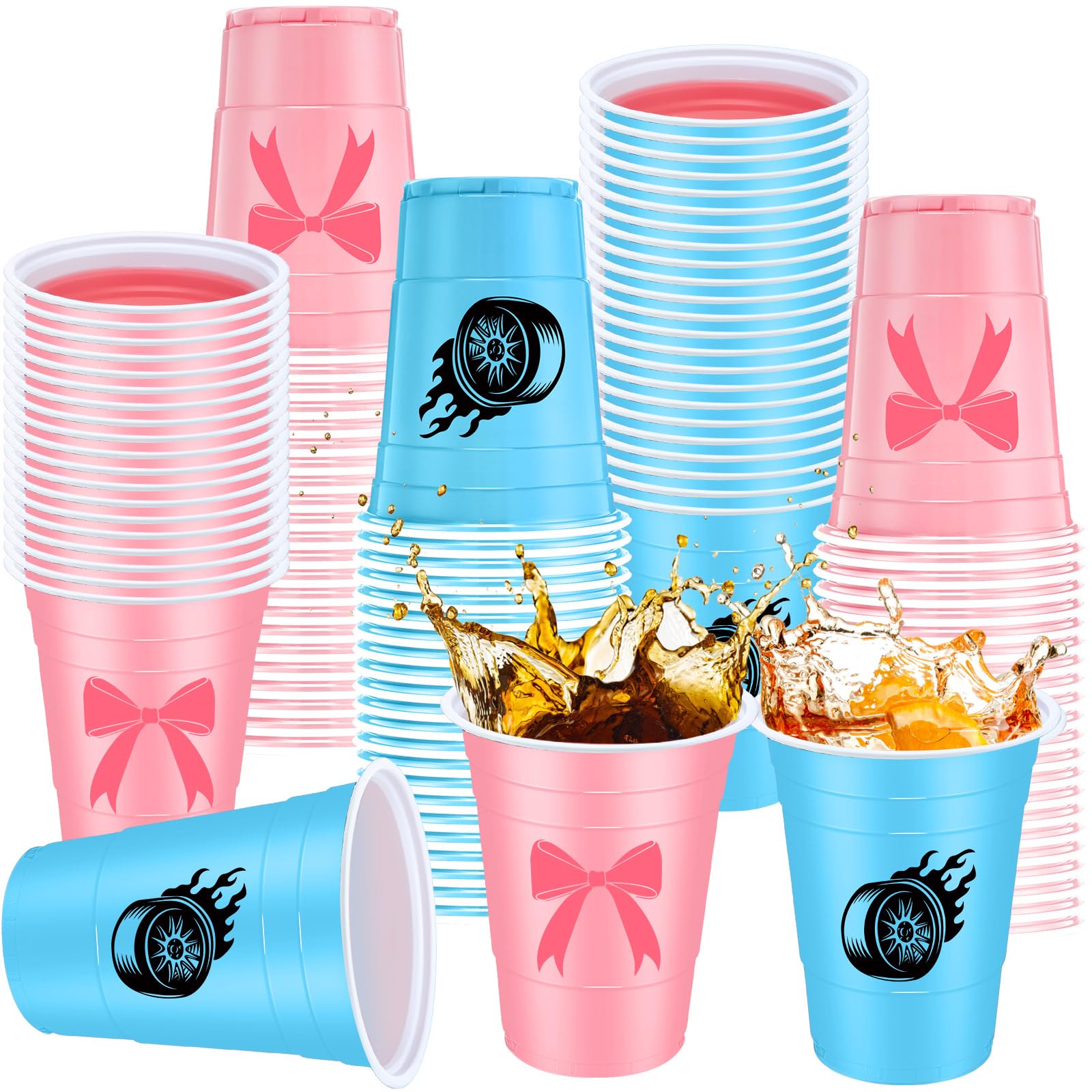 Qinyoung 60 Pcs Burnouts or Bows Gender Reveal Party Supplies 16 oz Burnouts or Bows Cups Pink and Blue Plastic Disposable Cups Western Gender Reveal Decorations for Baby Shower Party Beverage Drink