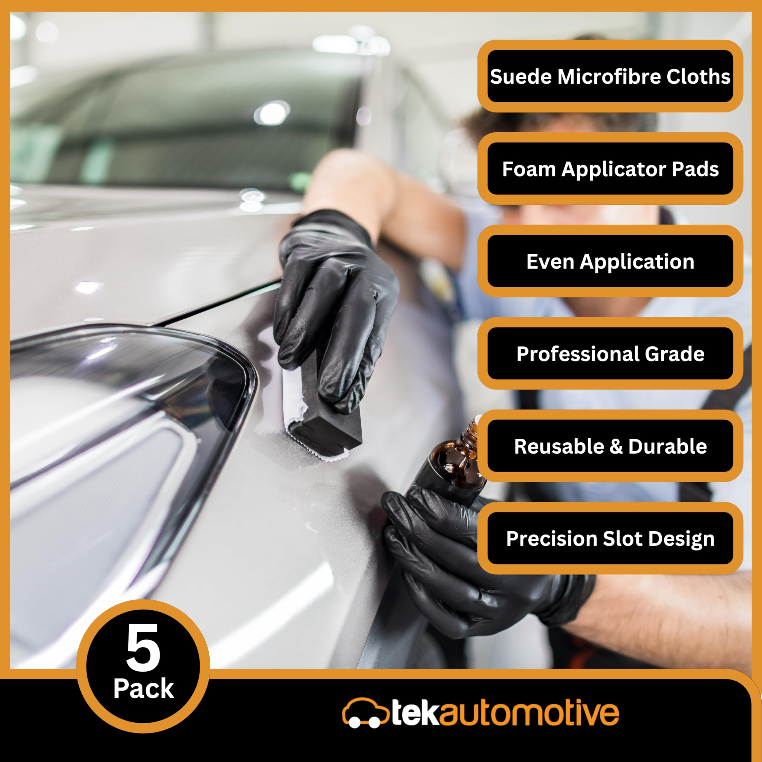 Tek Automotive Lot de 10 revêtements en céramique Pro - 5 chiffons en microfibre (12 x 10 cm) et 5 tampons applicateurs en mousse - Microfibre de qualité supérieure et design ergonomique pour