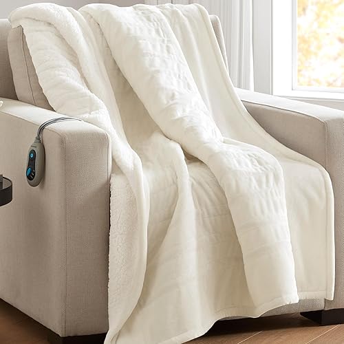 Beautyrest Manta térmica, manta eléctrica, suave, cálida y reversible, manta térmica Sherpa para oficina, sofá, 3 ajustes de calor, apagado