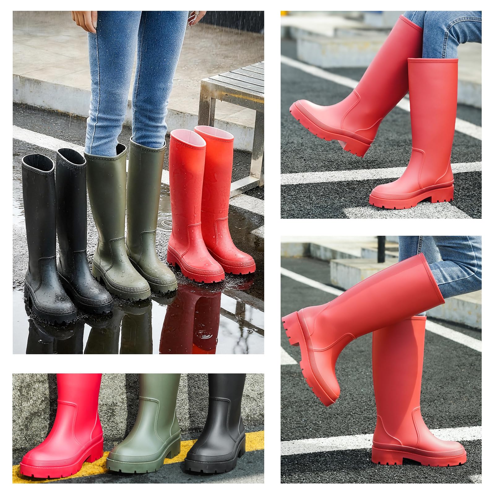 Lvptsh Botas de Agua Mujer Altas Caucho Impermeable Zapatos de Lluvia Wellington Antideslizante