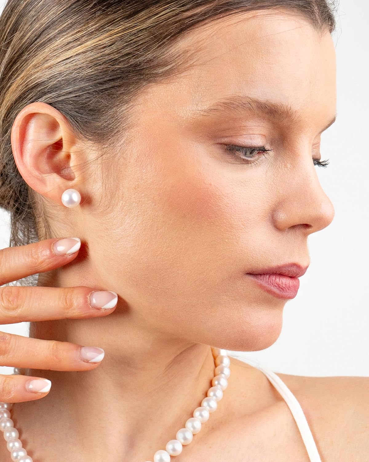 Women Pearl Stud Earrings. Fresh Water Cultured Pearls Button Shape Secret & You | 925 Sterling Silver Mounts | Available in 10 sizes from 4 mm to 13 mm - Image 5