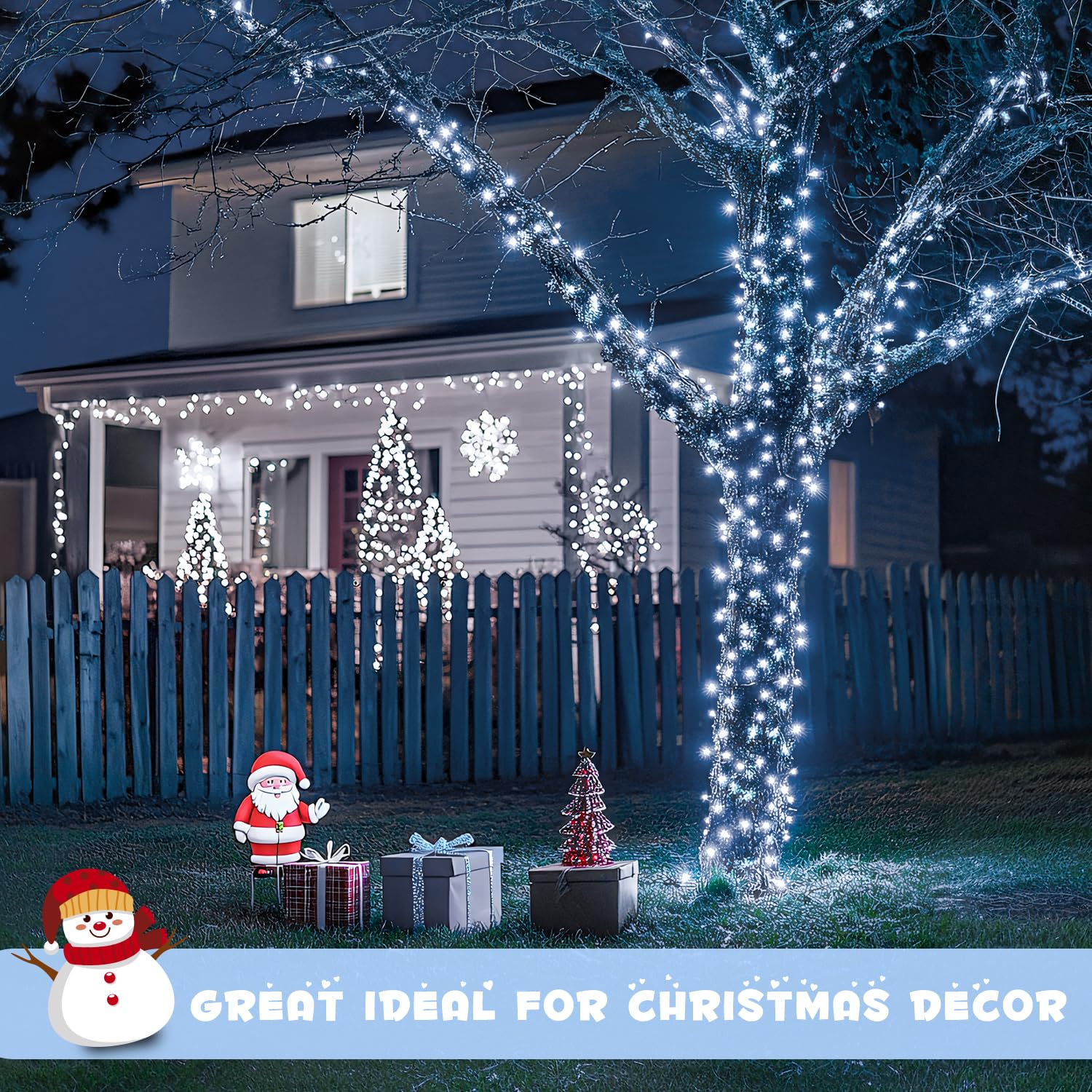 Paquete de 2 100 luces LED blancas de Navidad para interiores, 33 pies, 8 modos, tira de luces blancas para interiores y exteriores, conectables, alambre transparente, luces de Navidad para 6
