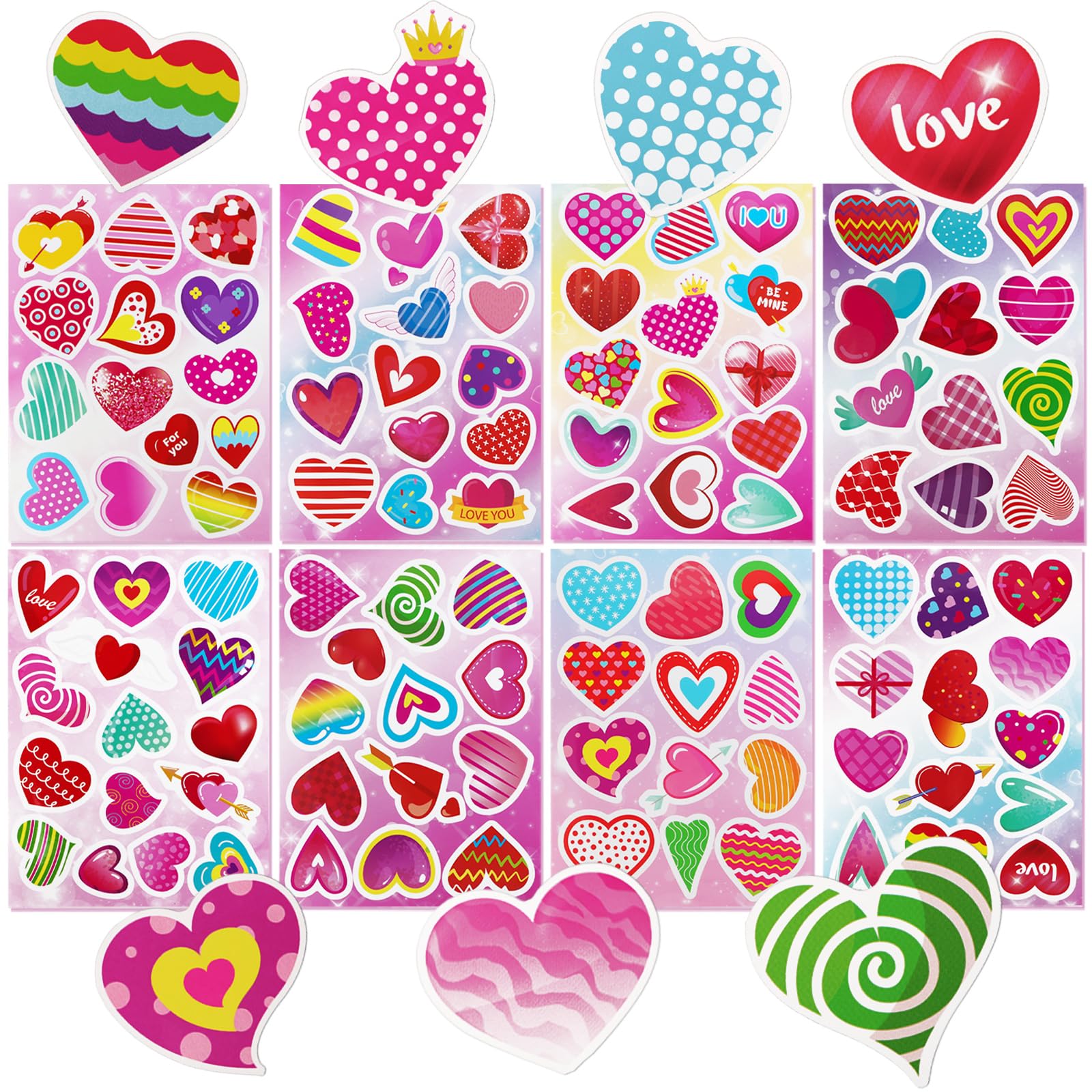 214pcs 8hojas Pegatinas Corazón Stickers San Valentín de corazón para Pareja Boda Manualidades Materiales de Scrapbooking Diy Decoración