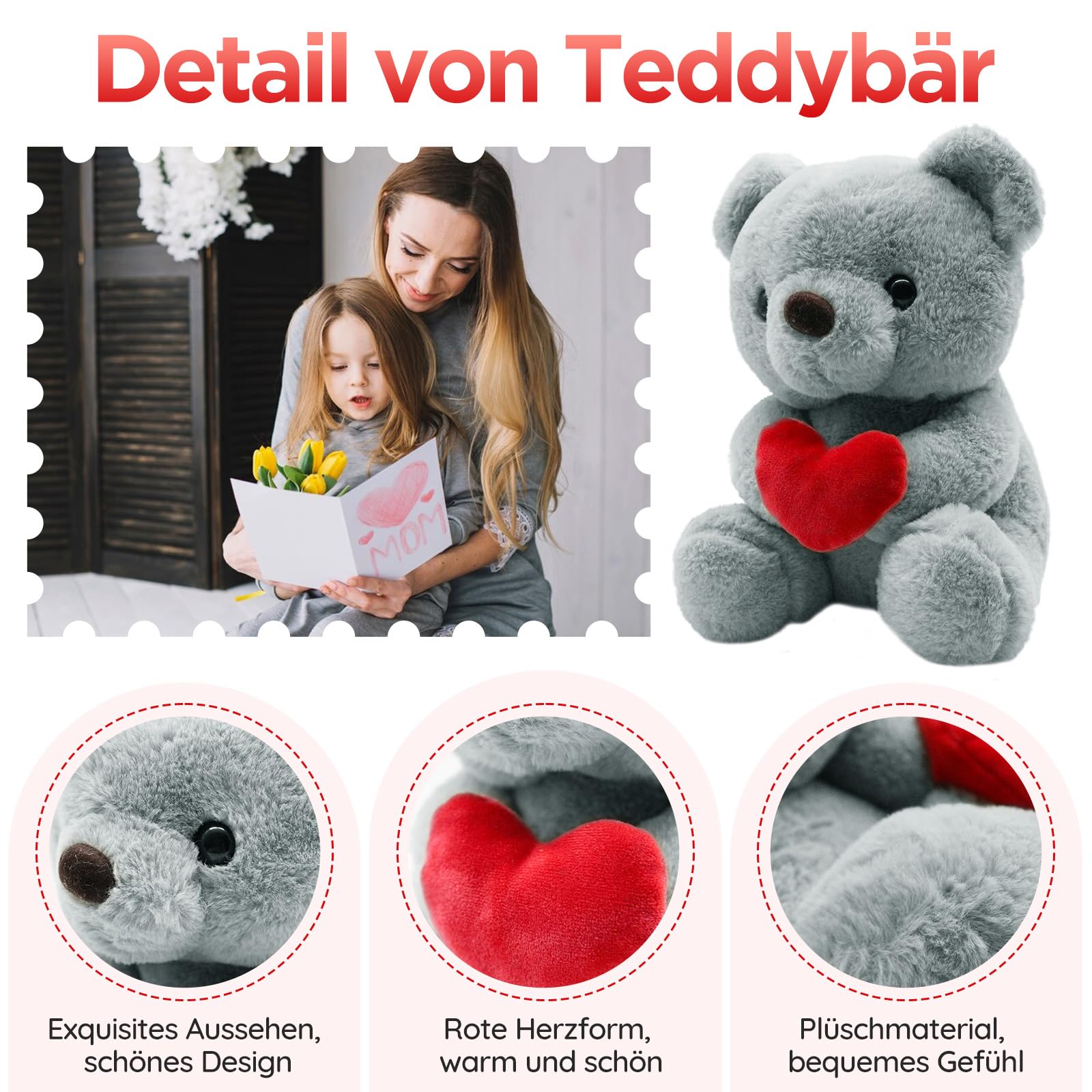QIGEEKU Teddybär 25 Cm - Kuscheliger Plüschbär In Hellbraun
