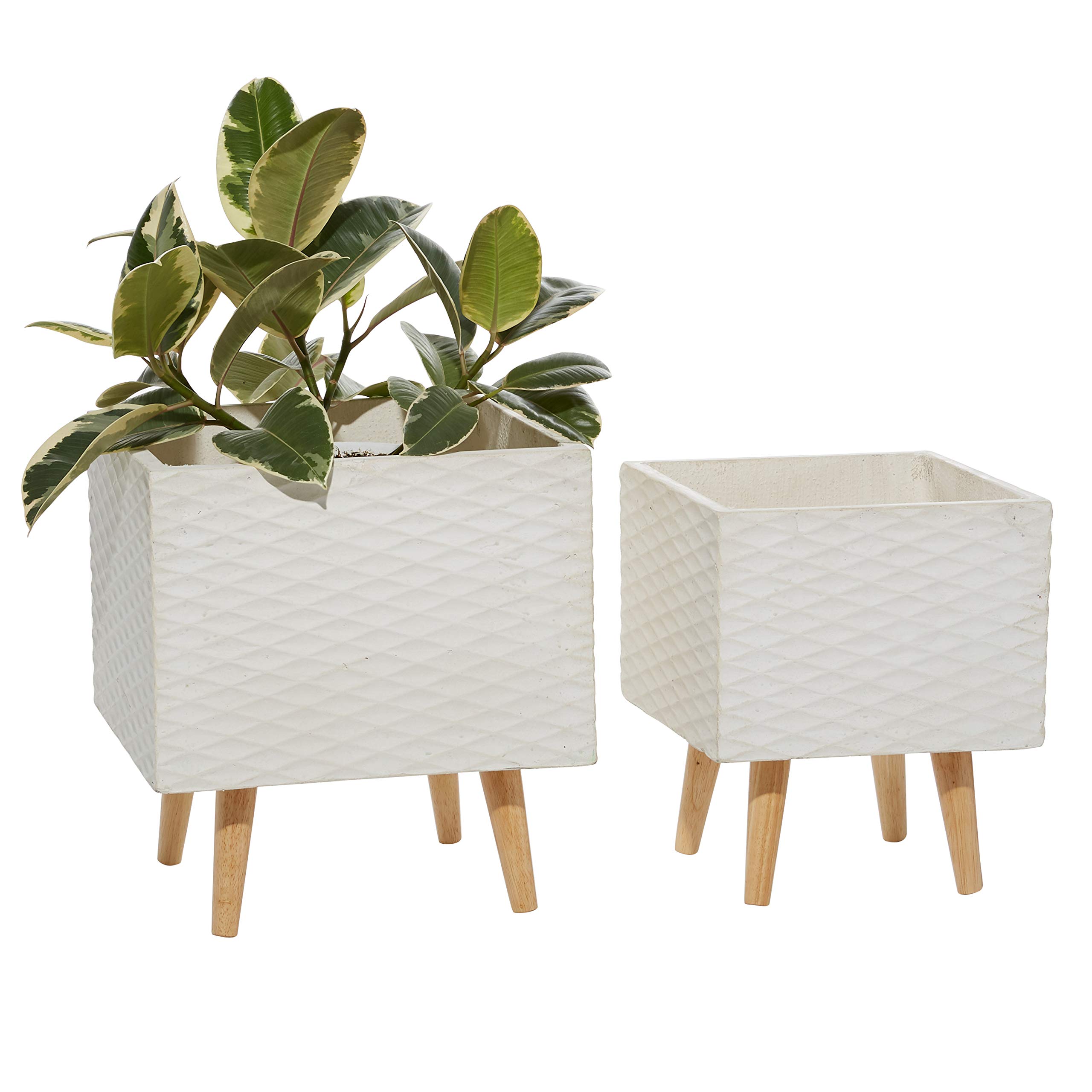 Photo 1 of **CRACKED**Deco 79 Ceramic Indoor Outdoor Planter with Wood Legs