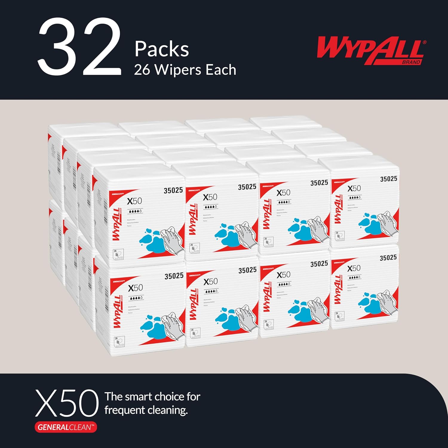 WypAll GeneralClean X50 Cleaning Cloths, 32 Packs x 26 Towels (35025) image 2