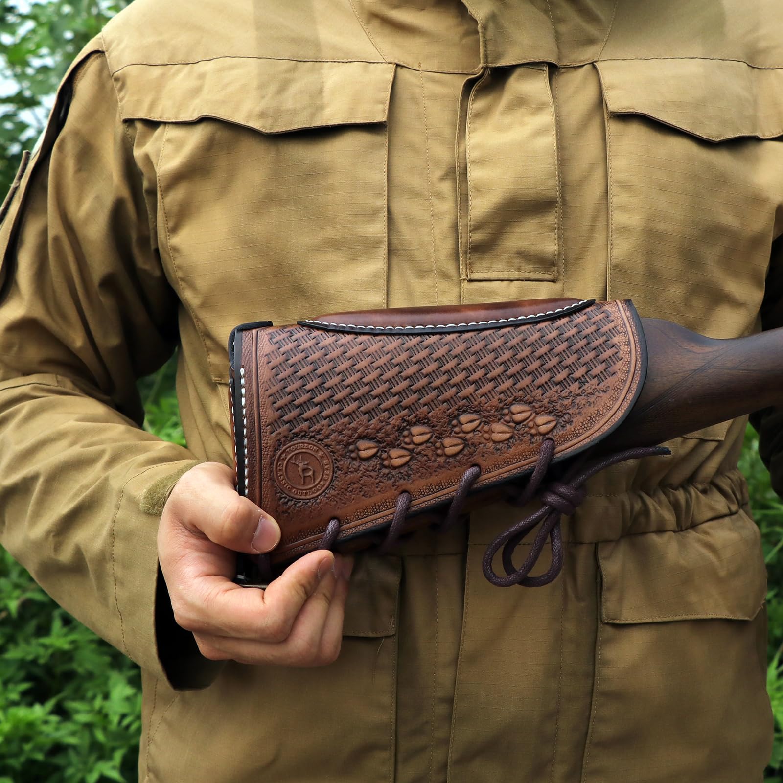 TOURBON - Almohadilla de piel de vacuno para rifles de rifle, almohadilla de retroceso, ajustable, para cazadores zurdos y diestros