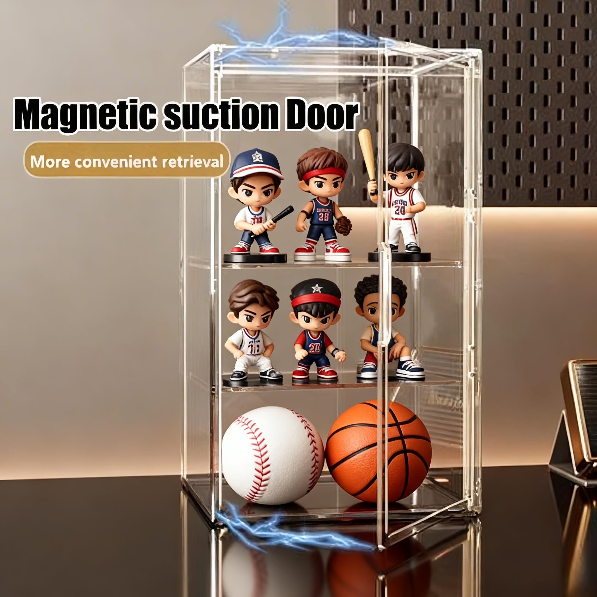 Jumbo wandelbare Acryl-Vitrine – 3-stöckig oder offener Platz für 15,2 - 45,7 cm große Sammlerstücke, magnetische Tür, abnehmbare Regale für Statuen und Plüschpuppen (extra groß, 36,8 x 29,2 x 49,8 cm