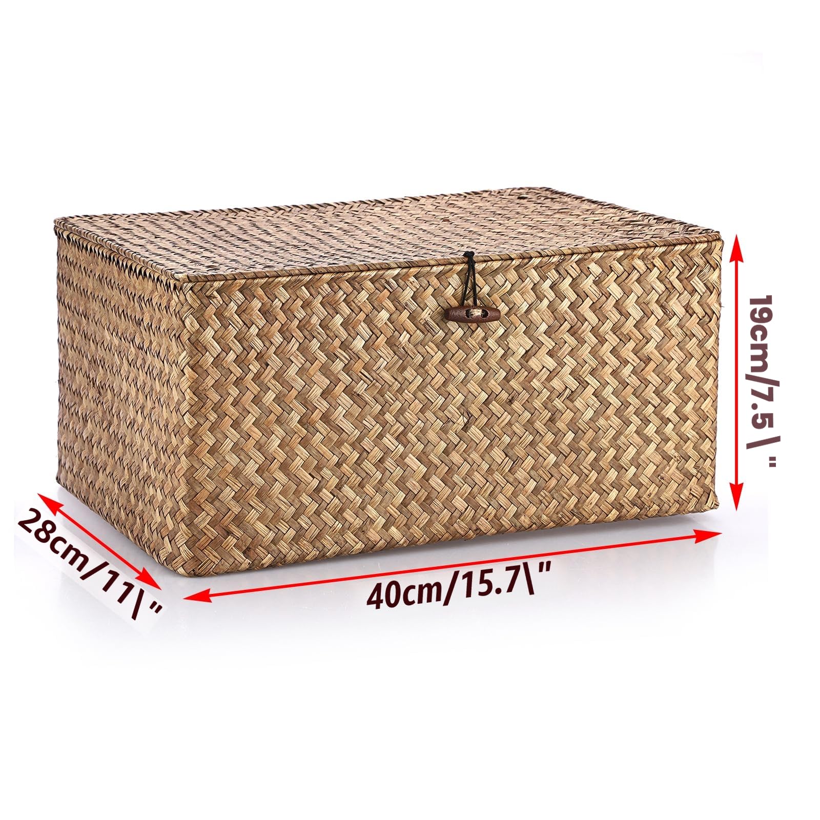 IGNPION - Cesto portaoggetti in vimini con coperchio, cesto da scrivania in vimini intrecciato, rettangolare, organizer da bagno, scatola decorativa per sotto mensole del soggiorno, cesto portatutto