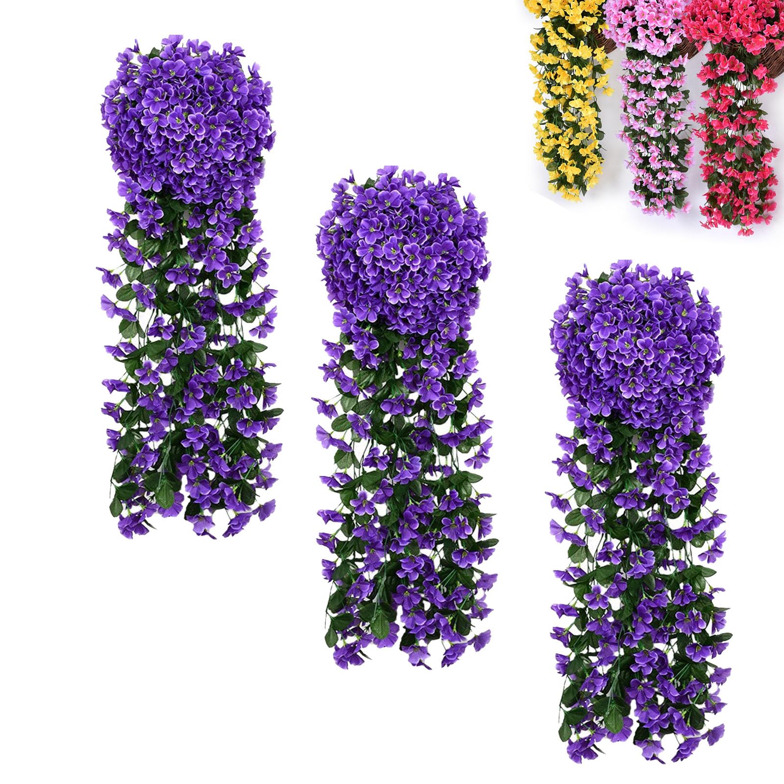 Agares A Gares 3Pcs Rtificial Wisteri Flower Garland, Faux Purple Hanging Flowers, Silk Trailing Flower Basket Plant, Fake Wisteri Hanging Decor For Garden Wall, Outdoor Porch, Indoor Room (A)