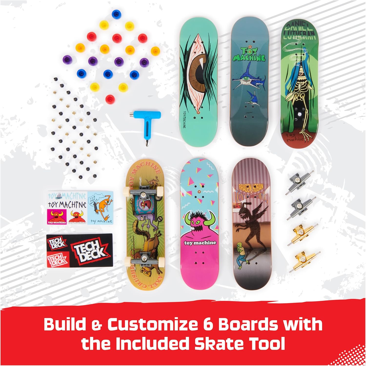 TECH DECK, Toy Machine Sk8shop Fingerboard Bonus Pack, Collectible and Customizable Mini Skateboards, Kids Toys for Ages 6 and up