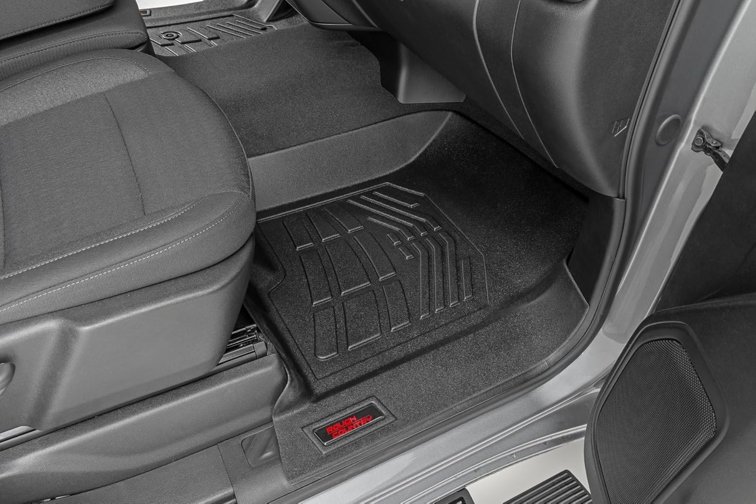 Rough Country Sure-Fit Floor Mats for Chevy Silverado & GMC Sierra 1500/2500HD/3500HD (2019-2025) Crew Cab with Bucket Seats, Front & Rear Set