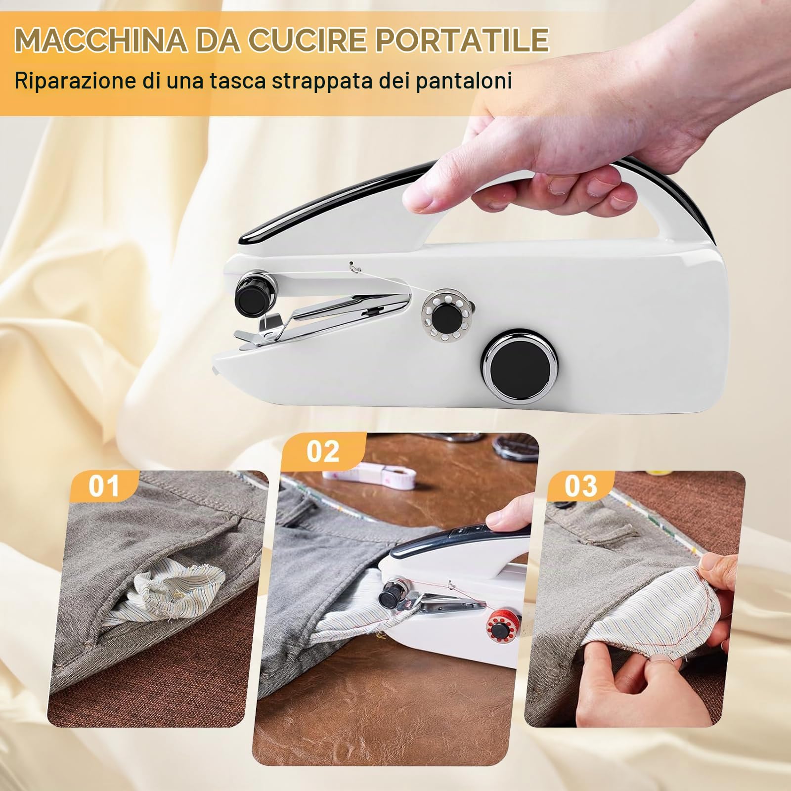 Macchina da Cucire Portatile Elettrica, Mini Macchina da Cucire con Accessori Cucito, Elettrica a 2 Velocità, Facile da Usare, Cucitura Rapida, Compatta e Leggera