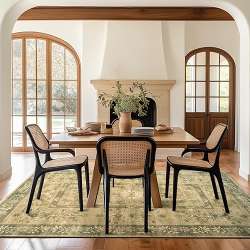 Miniatura 3 de jinchan Alfombra de área lavable de 5 x 7 pies, diseño floral bohemio vintage de pelo bajo, delgada, antideslizante, no desprende pelo, para cocina,