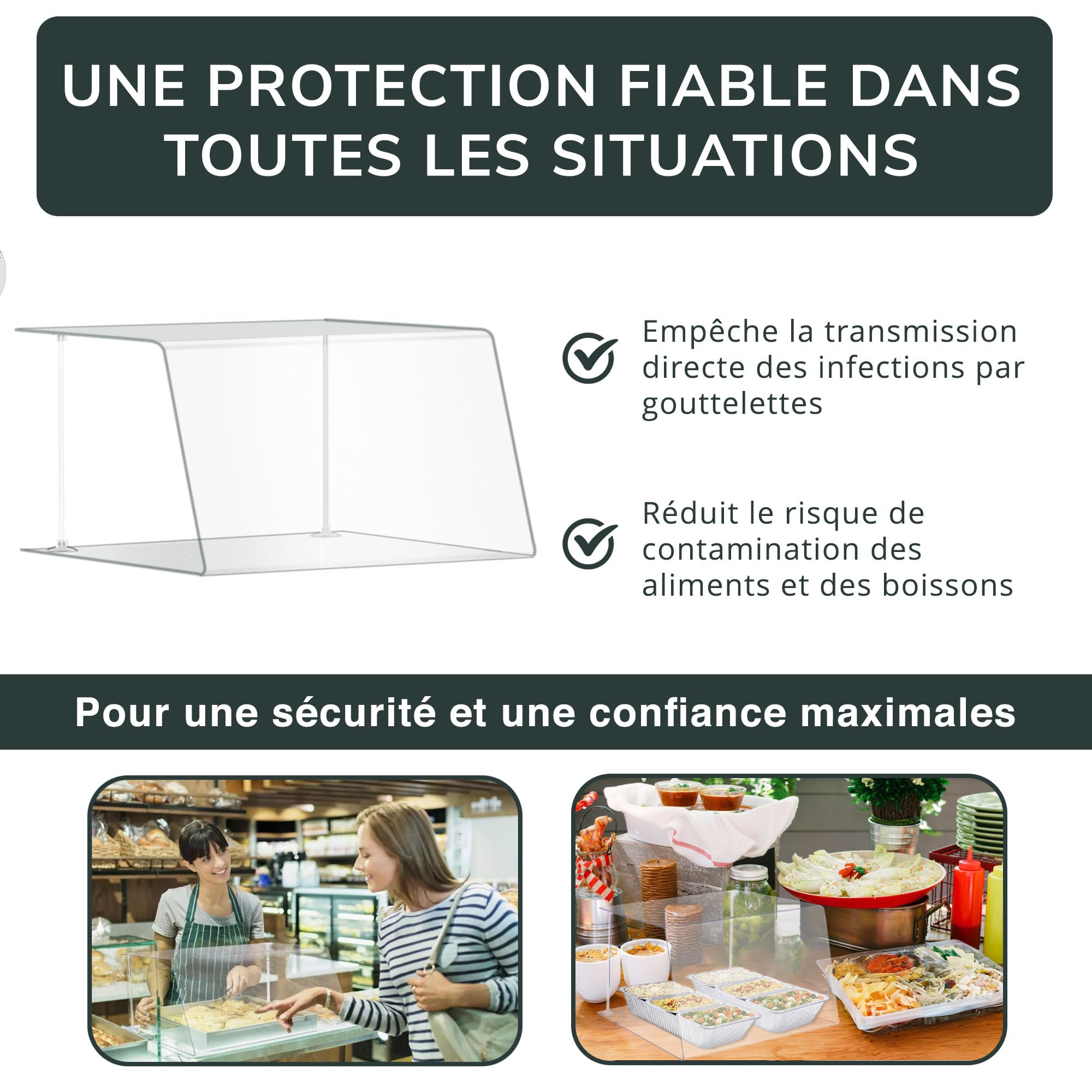 A+H Vitrine de Protection Alimentaire Type1 - Comptoir à Pâtisseries Gastronomique en PETG - Longueur 60 cm Épaisseur 4 mm