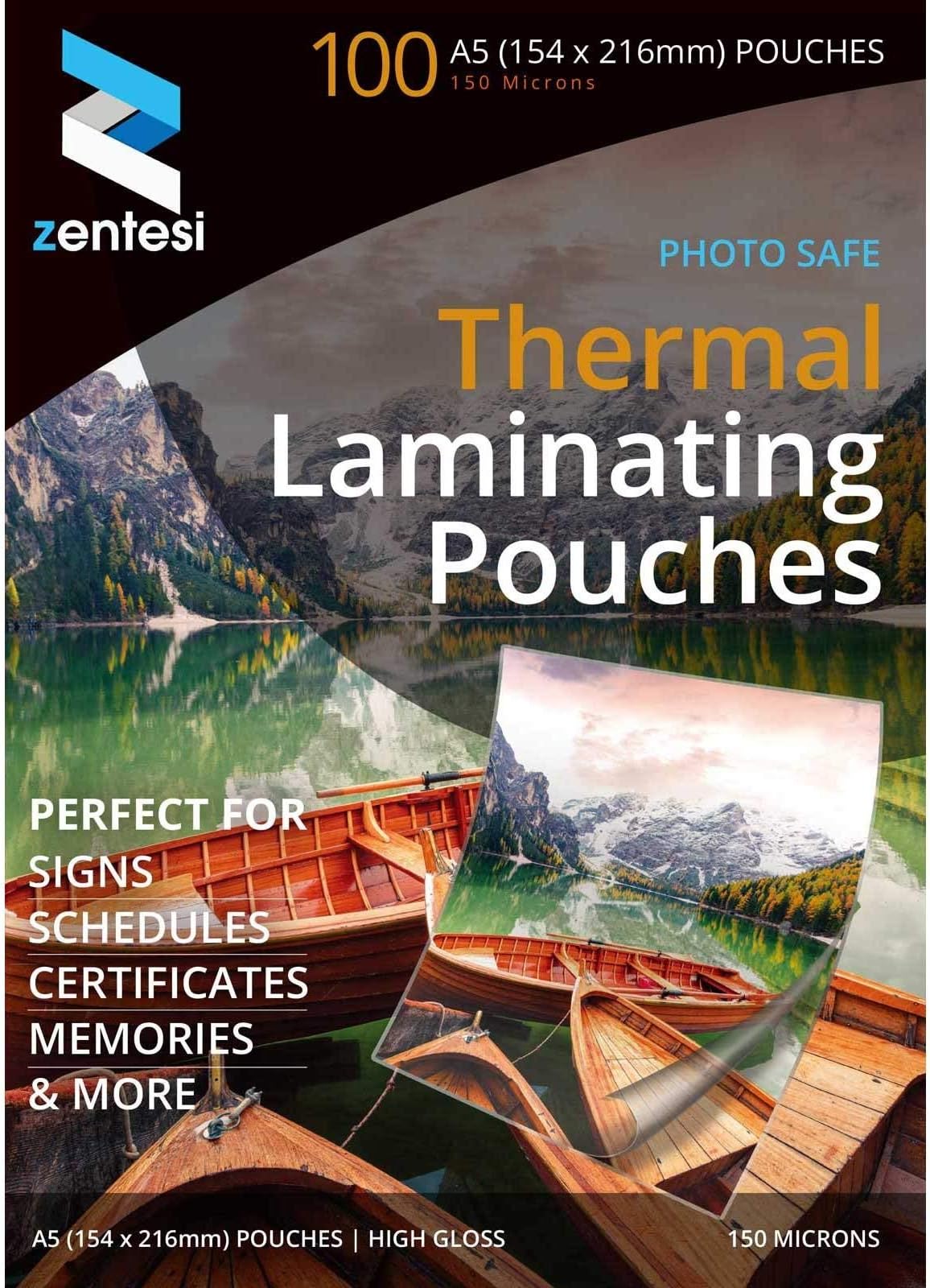 A5 Laminating Pouches High Gloss Laminator Sleeves 150 Micron (75 + 75 Microns) Glossy Laminate Pouch Sheets - Pack of 100