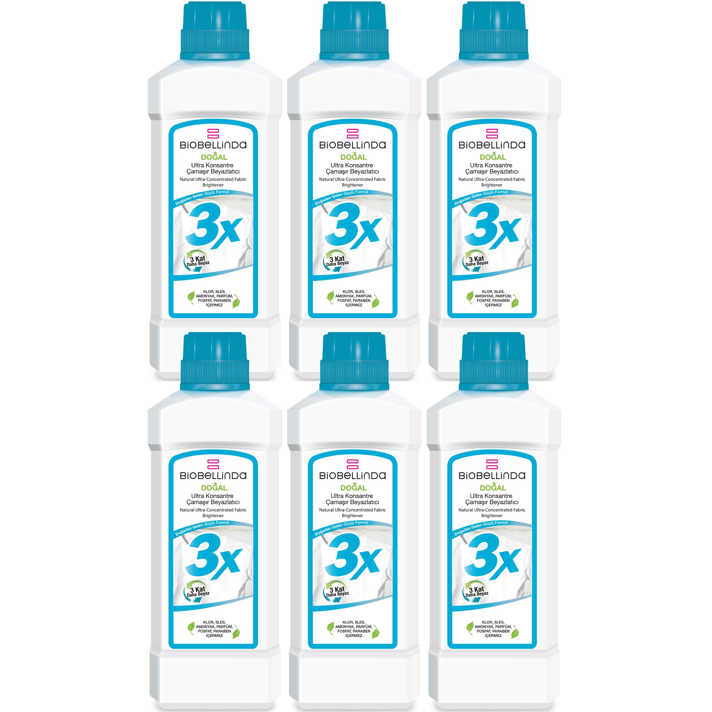 Biobellinda Lot de 6 3 éclaircissants textiles ultra concentrés 750 g | Eau de Javel pour un linge blanc éclatant et coloré | Contre les taches tenaces | Nettoyant hygiénique