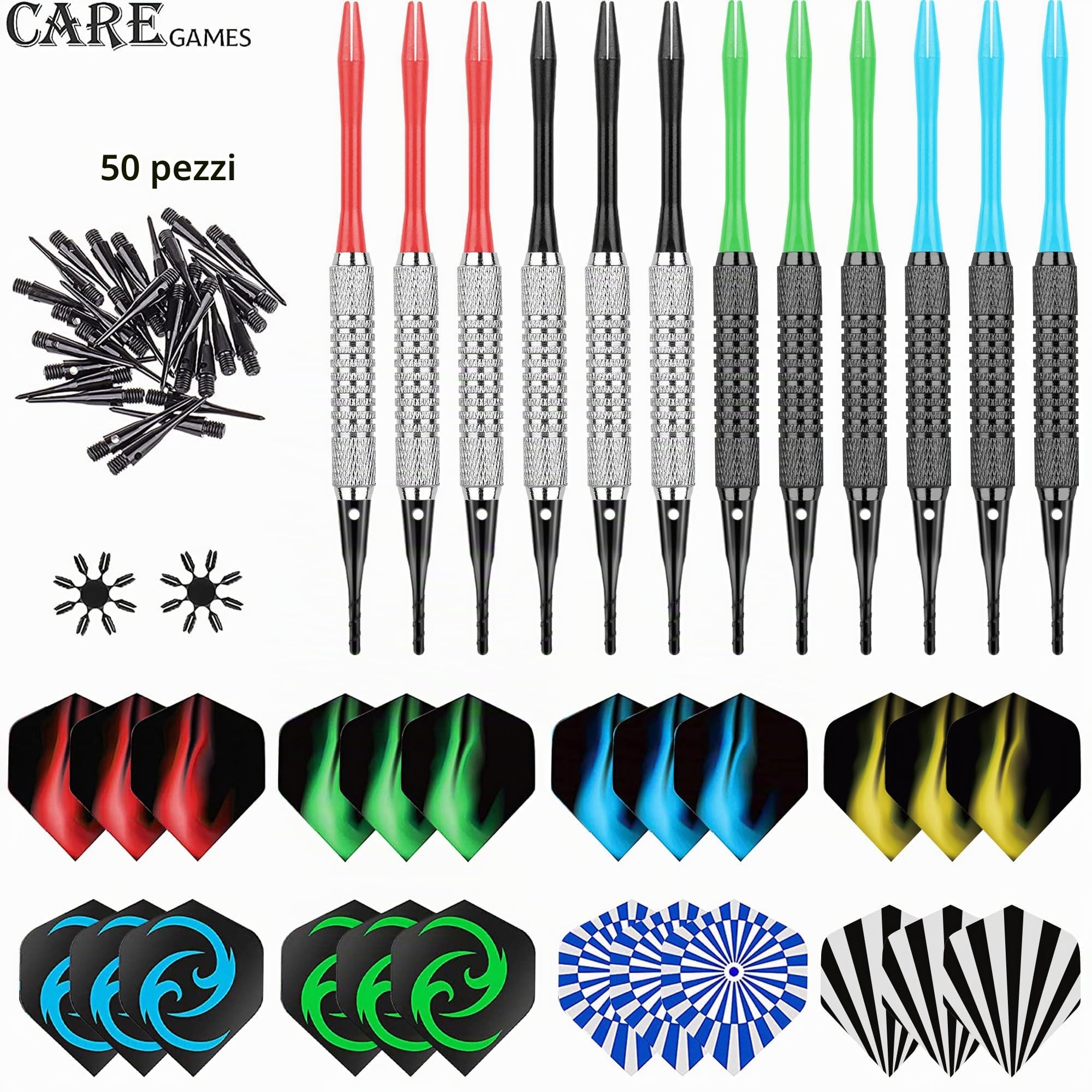 Freccette Punta in plastica,12pcs Freccette,24 alette per freccette,50 Punte Morbide di Freccette,Freccette soft,Darts