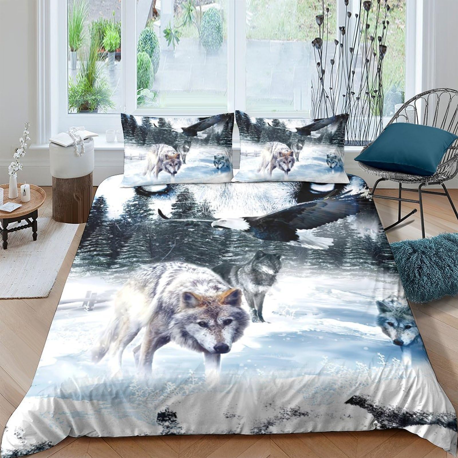 Ctjqhvkz Style-4 3D Printed Wolf Forest Fitted Sheet Microfiber Soft Breathable Snow Mountain Bed Cover For Bedroom Guestroom Mattress Protection Decor Single（135X200cm）