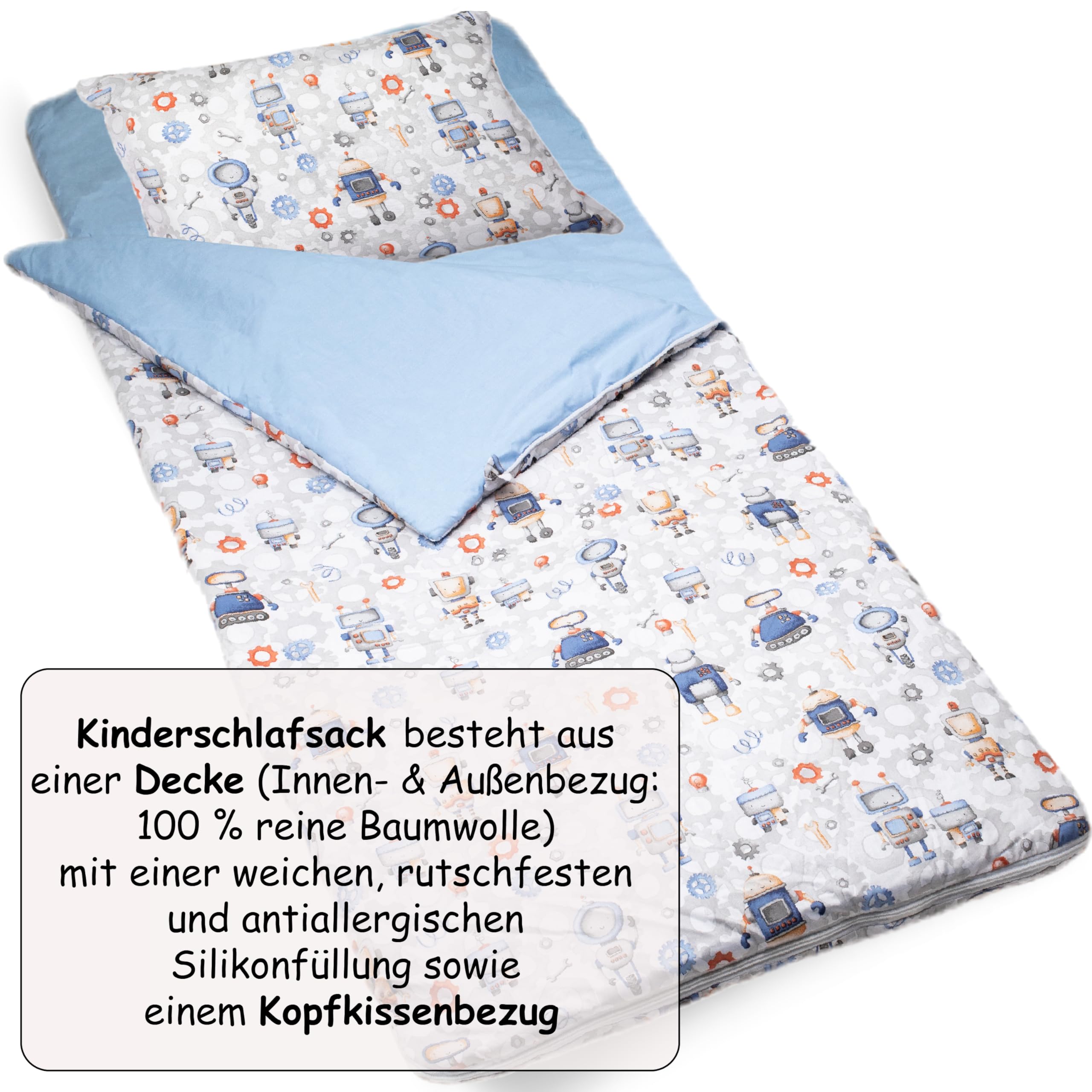 PinkZebra Kinder Schlafsack 170x70 cm Öko-Tex Baumwollschlafsack mit Doppelter Reißverschluss