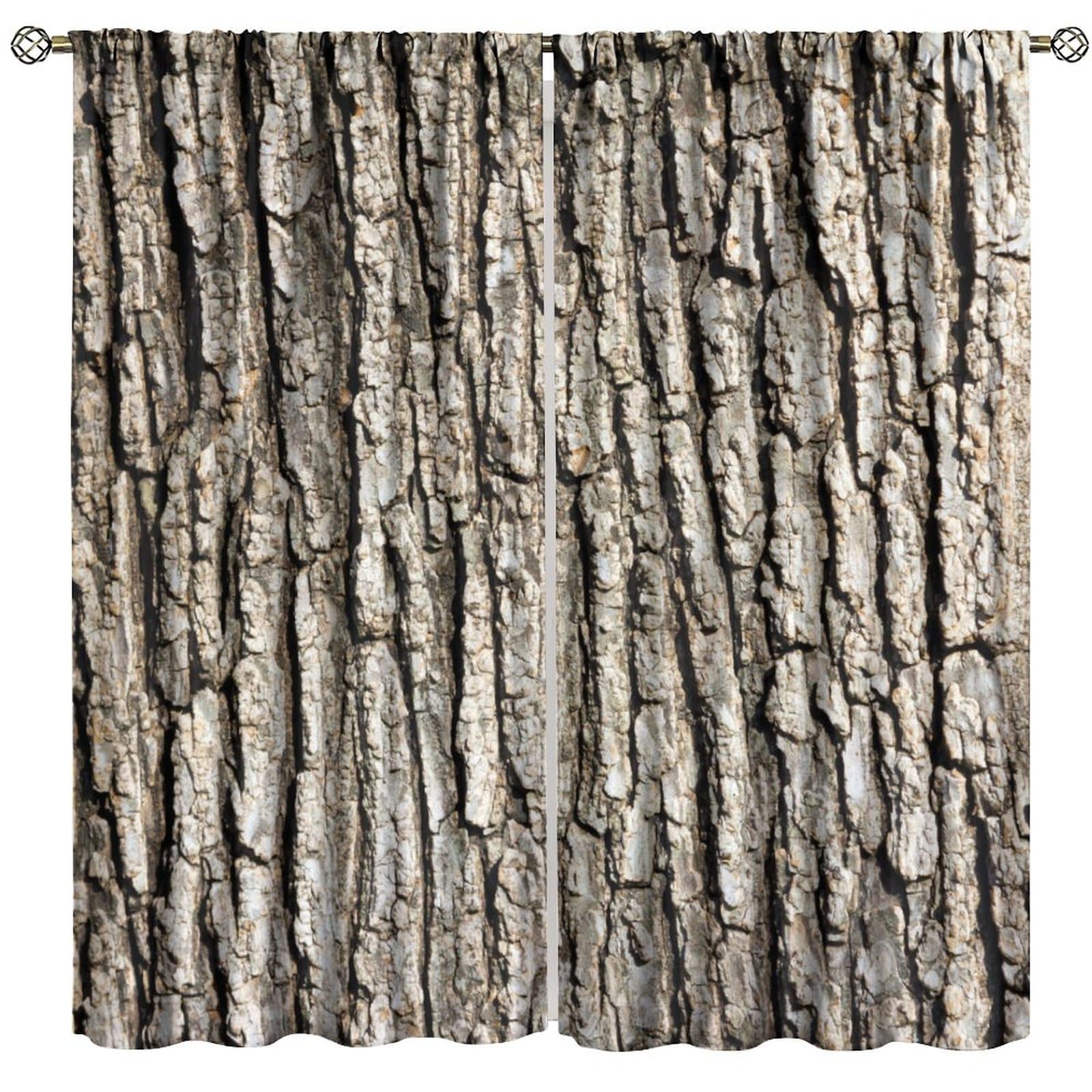 GoDazzling Forest Brown Tree Bark Blackout Window Curtains, Retro Rustic Country Old Trunk Wood Style Window Drapes, for Living Room Bedroom 21(W)*45(