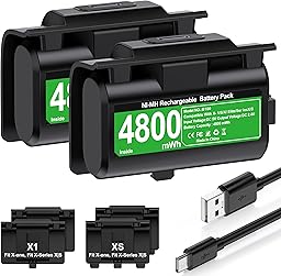 Akku für Xbox Controller, 2 x 4800mWh Wiederaufladbare Akku für Xbox Series X Controller mit 4 Batterie Abdeckung für X-Series X/S/X-One/One S/X/Elite Controller, Play and Charge Kit
