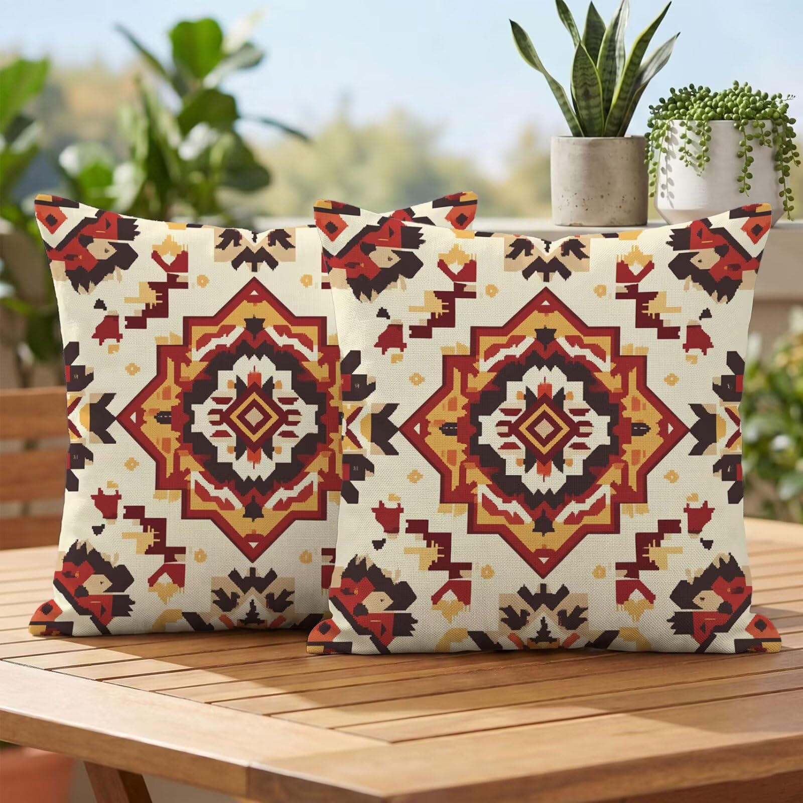 Fundas de cojines para exterior impermeables 40x40 cm estilo boho antimoho pack de 2