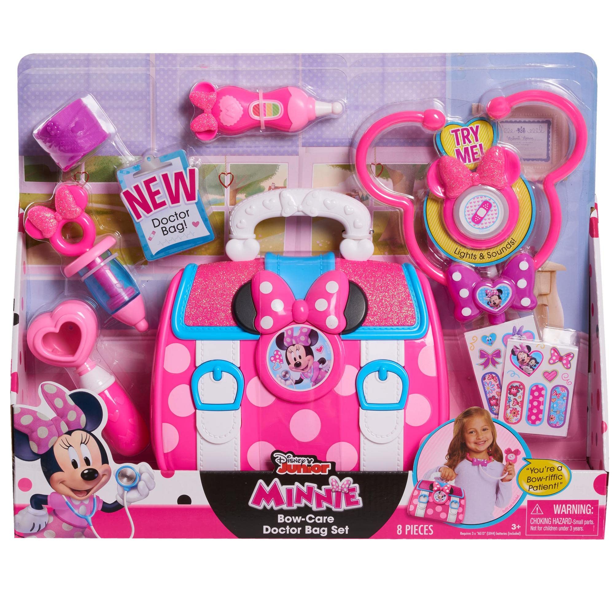 DISNEY MINNIE, Aktówka lekarska, 8 akcesoriów, z funkcjami dźwiękowymi i świetlnymi, zabawka dla dzieci od 3 lat, GIOCHI PREZIOSI, MCN09