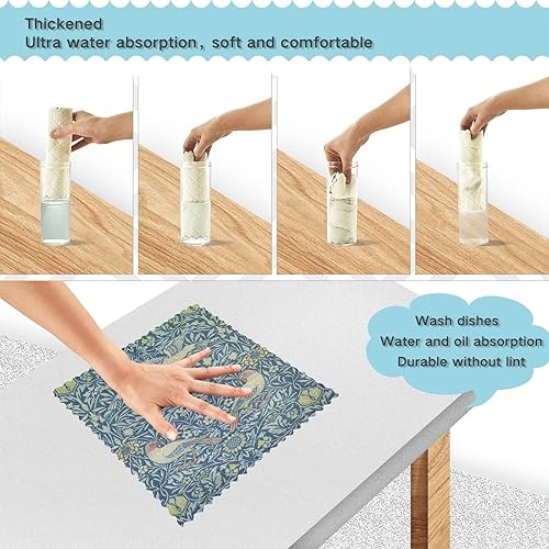Miniatura 4 de ALAZA Juego de 6, 11 x 11 pulgadas, paños de cocina con estampado de William Morris, paños de cocina súper absorbentes, sin pelusas, para bar, té,