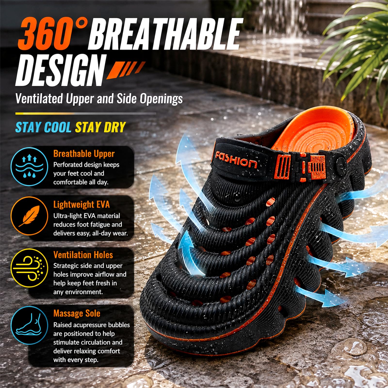 Cloud Walk - Zoccoli sportivi da uomo e donna, con cuscinetto d'aria, zoccoli sportivi leggeri in EVA con comoda soletta massaggiante, cinturino regolabile, sandali antiscivolo impermeabili