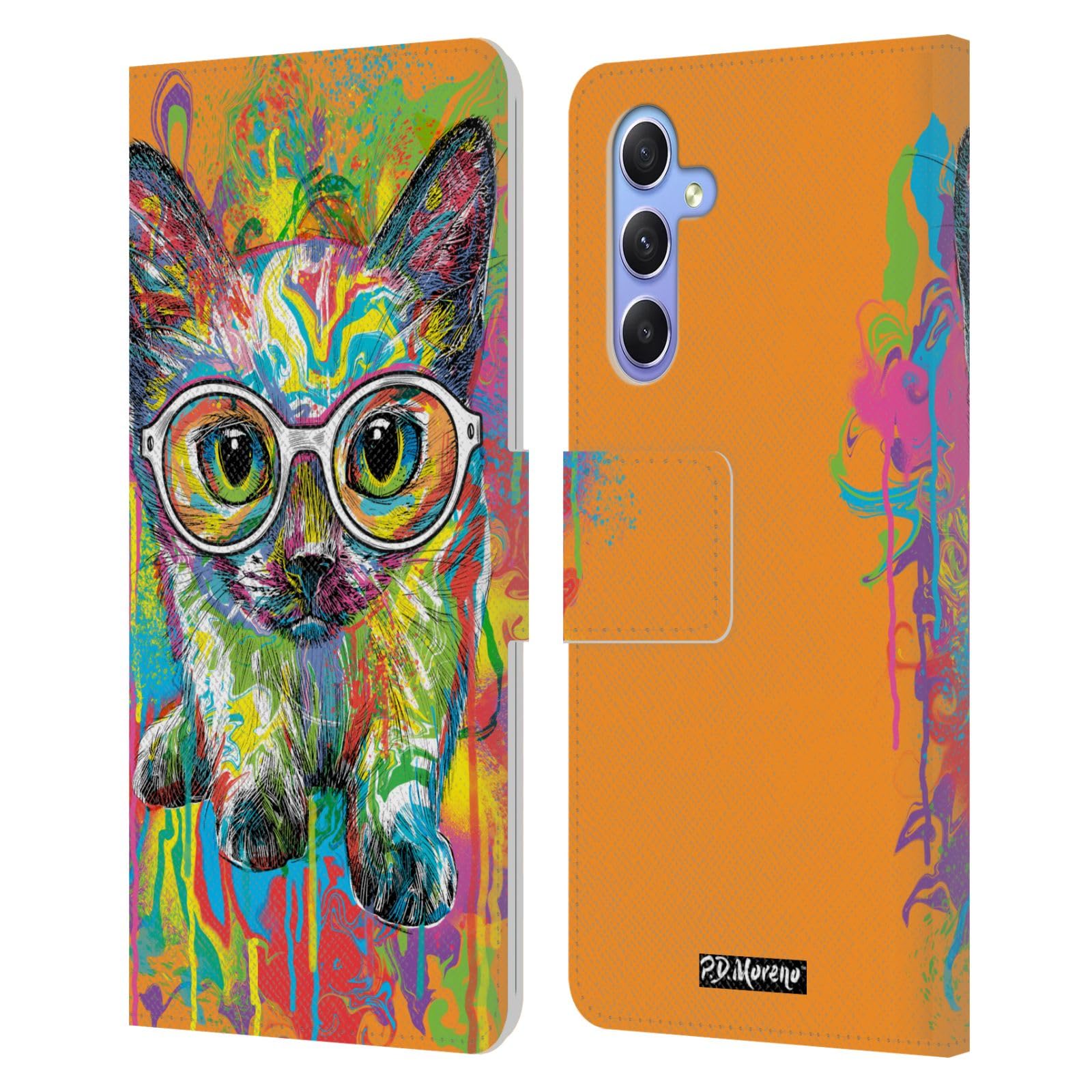 Head Case Designs Officially Licensed P.D. Moreno Kitten Colourful Drip Art Cats And Dogs Leather Book Wallet Case Cover Compatible With Samsung Galaxy A34 5G