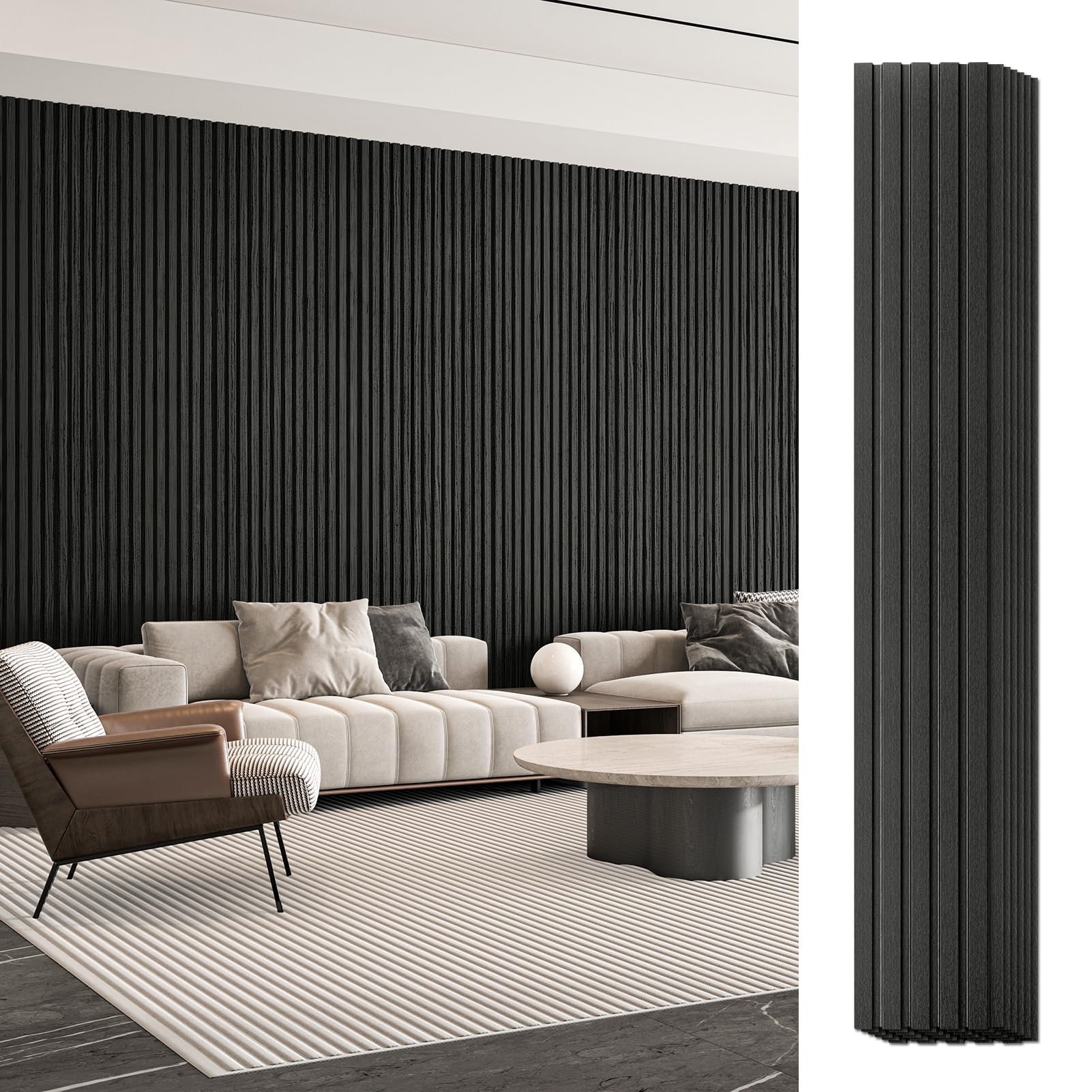 Photo 1 of Art3d Wood Slat Wall Panels, 6-Pack, Matte Black
