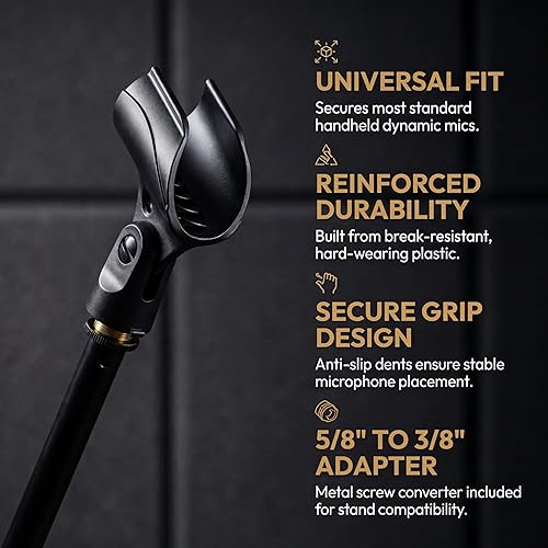 Miniatura 5 de Universal Microphone Clip Holder, Comes with 5/8" Male to 3/8" Female Screw Adapter Suitable for Handheld Microphones, 2-Pack
