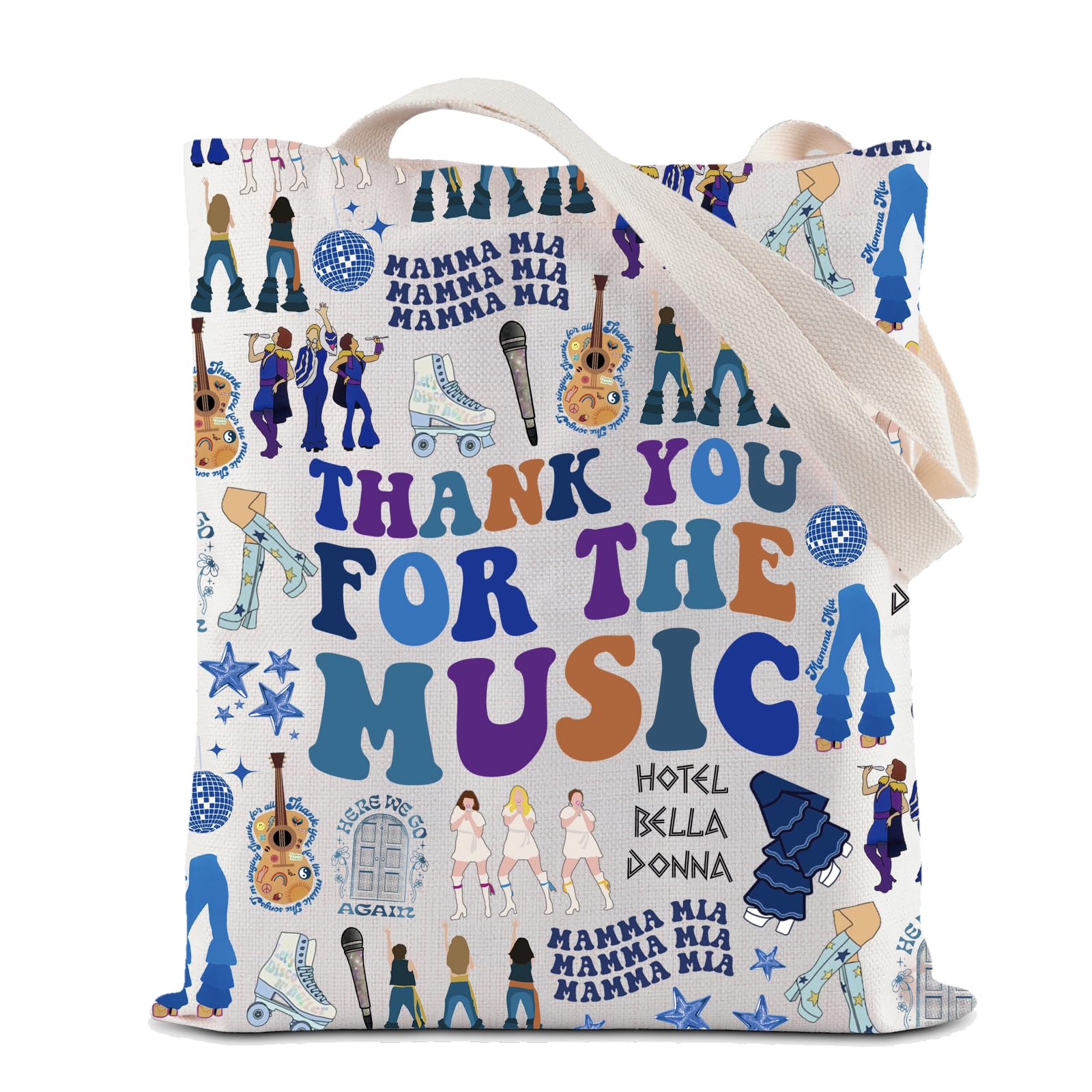 BAUNADancing Queen Tote Bag Thank You For The Music Handbag Mamma Musical Reusable Grocery Shopping Bag Mamma Fans Gift