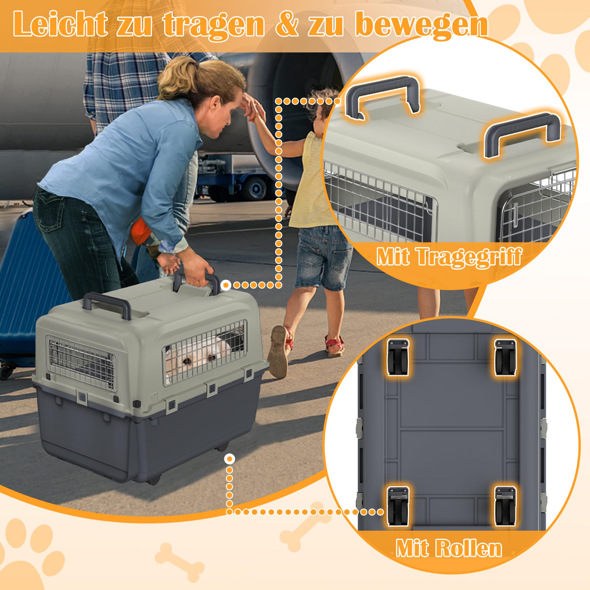 NAIZY Trasportino per cani, 67 x 51 x 58,5 cm, con porta in metallo e prese d'aria per finestre, portata fino a 12,5 kg, con cuscinetti per pipì