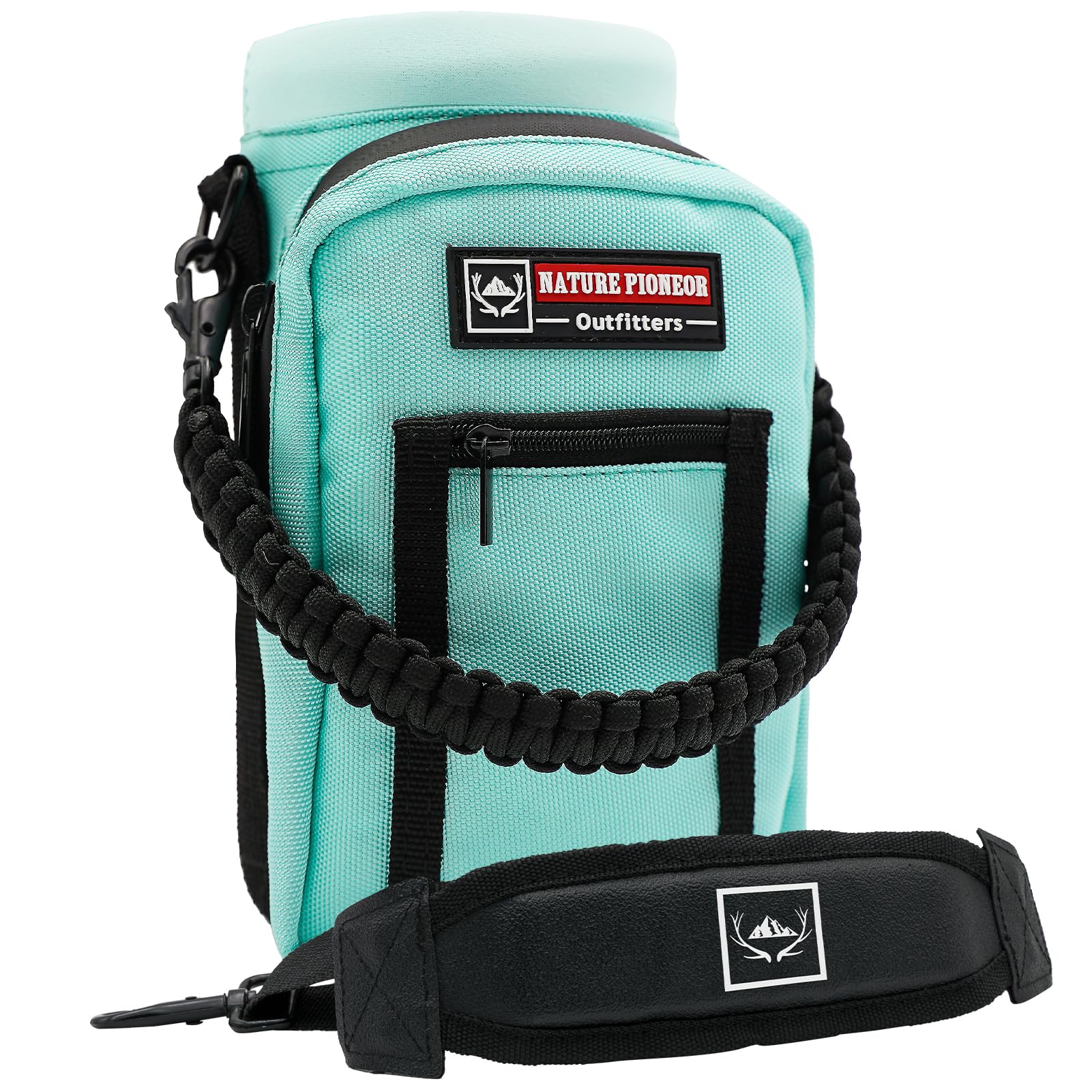 NATURE PIONEOR Water Bottle Holder with Adjustable Strap - 25/32/40oz Insulated Water Bottle Carrier Sling Sleeve with Paracord Handle & 2 Storage