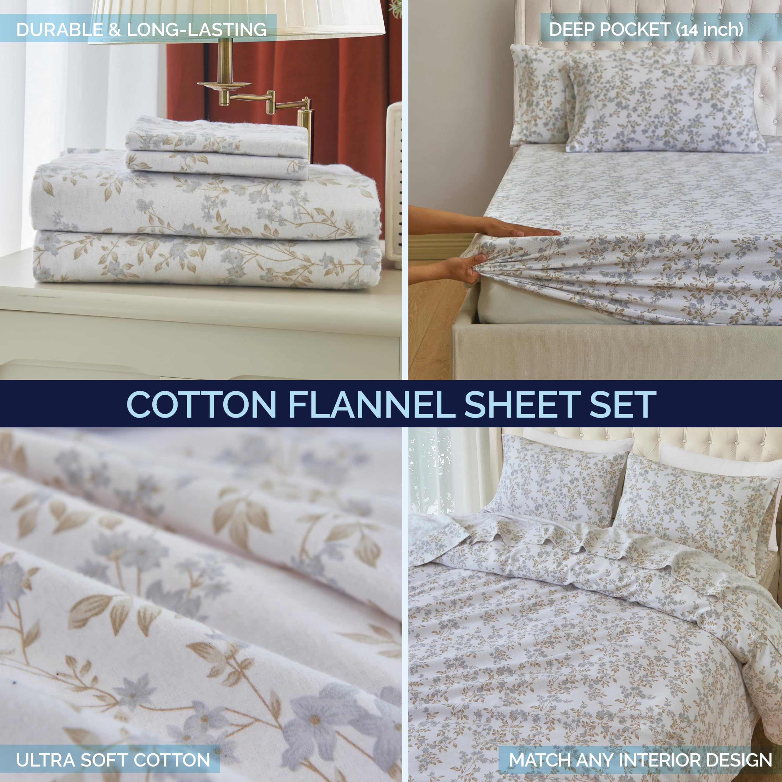 Elegant Comfort Miękkie 4-częściowy zestaw pościeli flanelowej w 100% z tureckiej bawełny – jakość premium, prześcieradło z gumką z głęboką kieszenią, ultramiękkie, przytulne ciepłe i odporne na