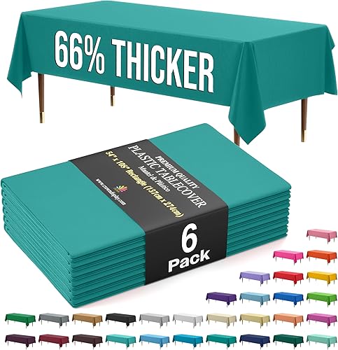Miniatura 88 de Party Solids Mantel rectangular de plástico de alta calidad, 66% más grueso, 0.5 mil, paquete de 12 manteles color azul claro de 54 x 108 pulgadas,