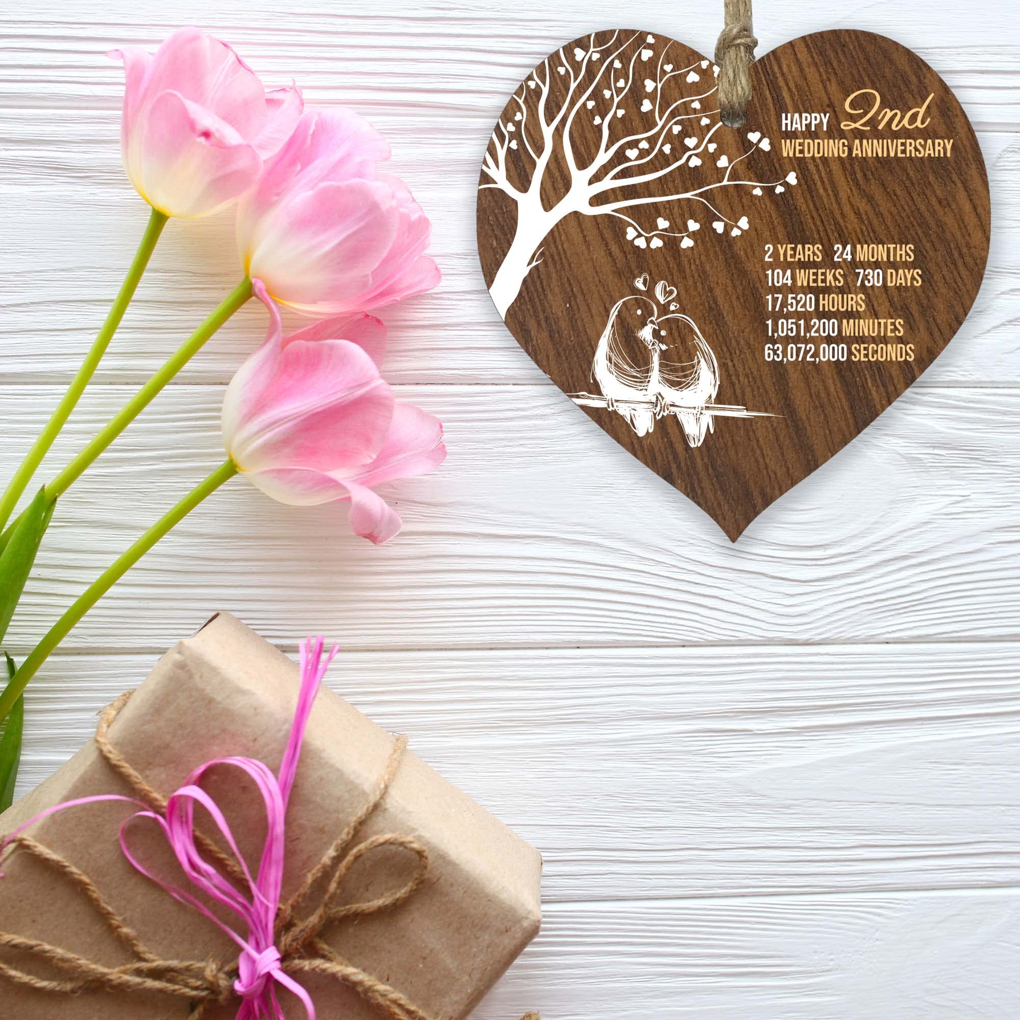 Targa In Legno A Forma Di Cuore Per 2° Anniversario Di Matrimonio - Regalo Fatto A Mano Per Marito, Moglie, Ricordo