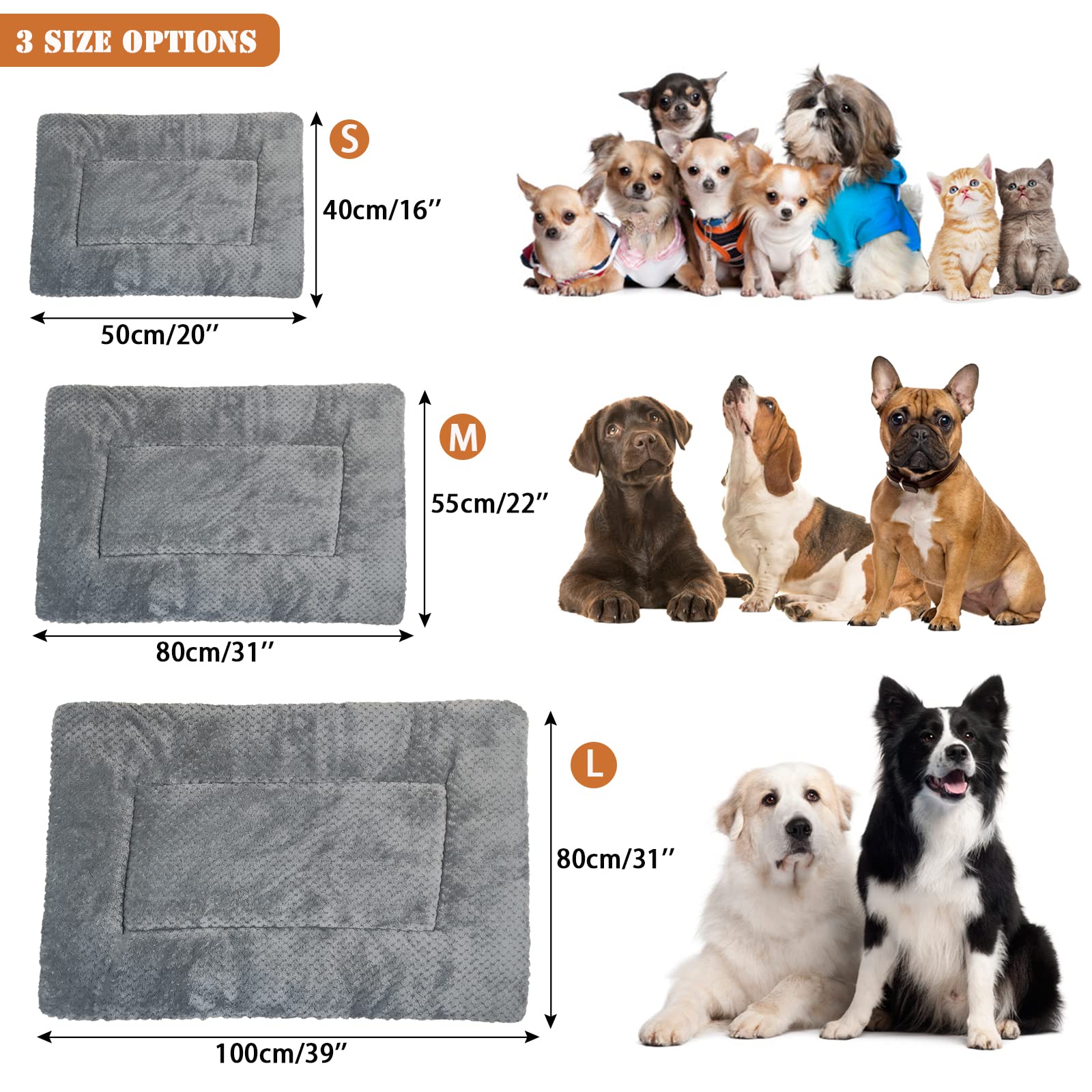 Tapis pour Chiens Réversible Matelas Doux et Confortable Tapis de Cages Chats Portable Coussin de Voyage Lavable Couverture de Chien aux Petits, Moyens et Grands Chiens, Clair Gris (50x40cm)