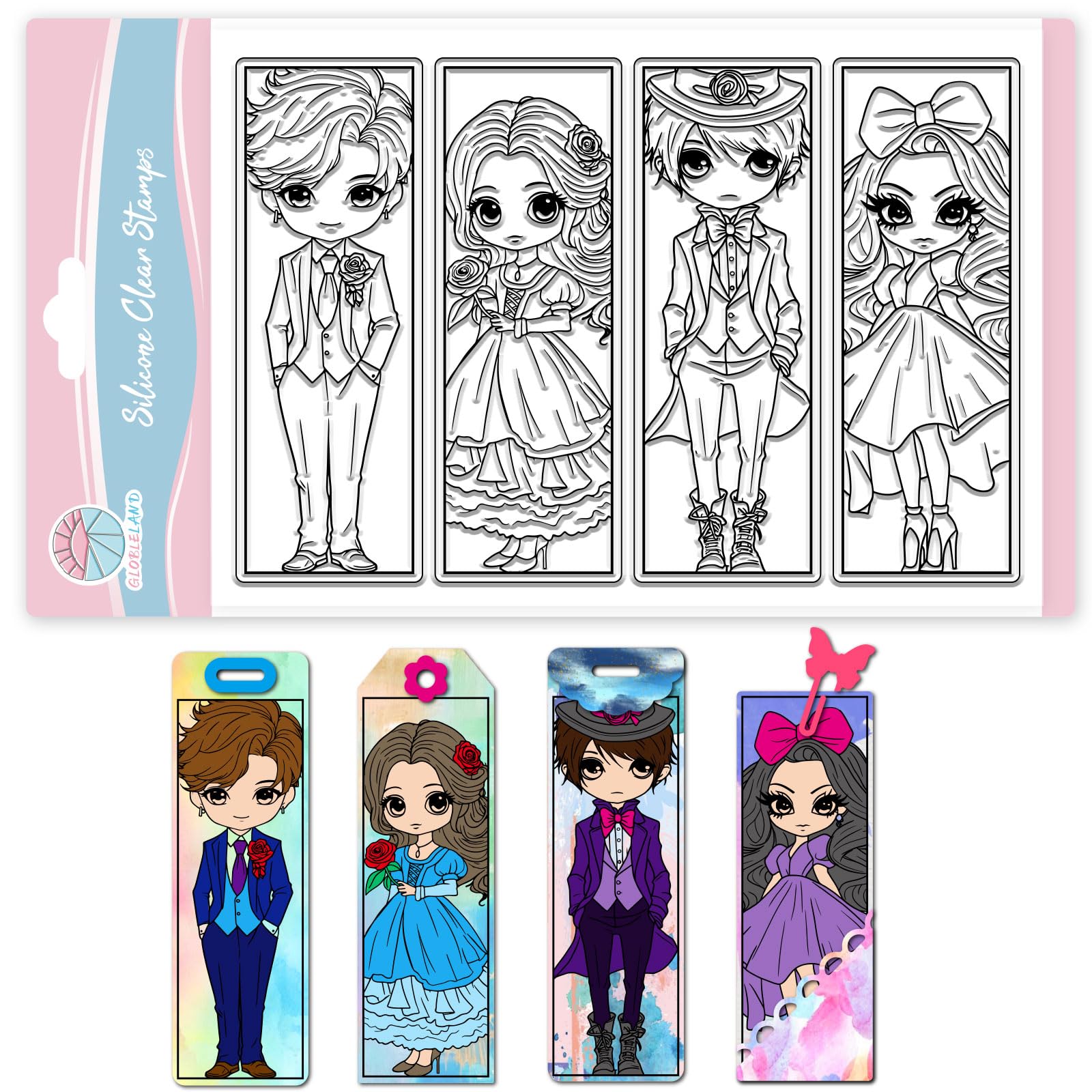 GLOBLELAND Men Women Bookmarks Clear Stamps Prince and Princess Silicone Stamp Gentleman and Lady Transparent Stamps for DIY Scrapbooking and Cards Making Photo Album Journal 6.3x4.33inch