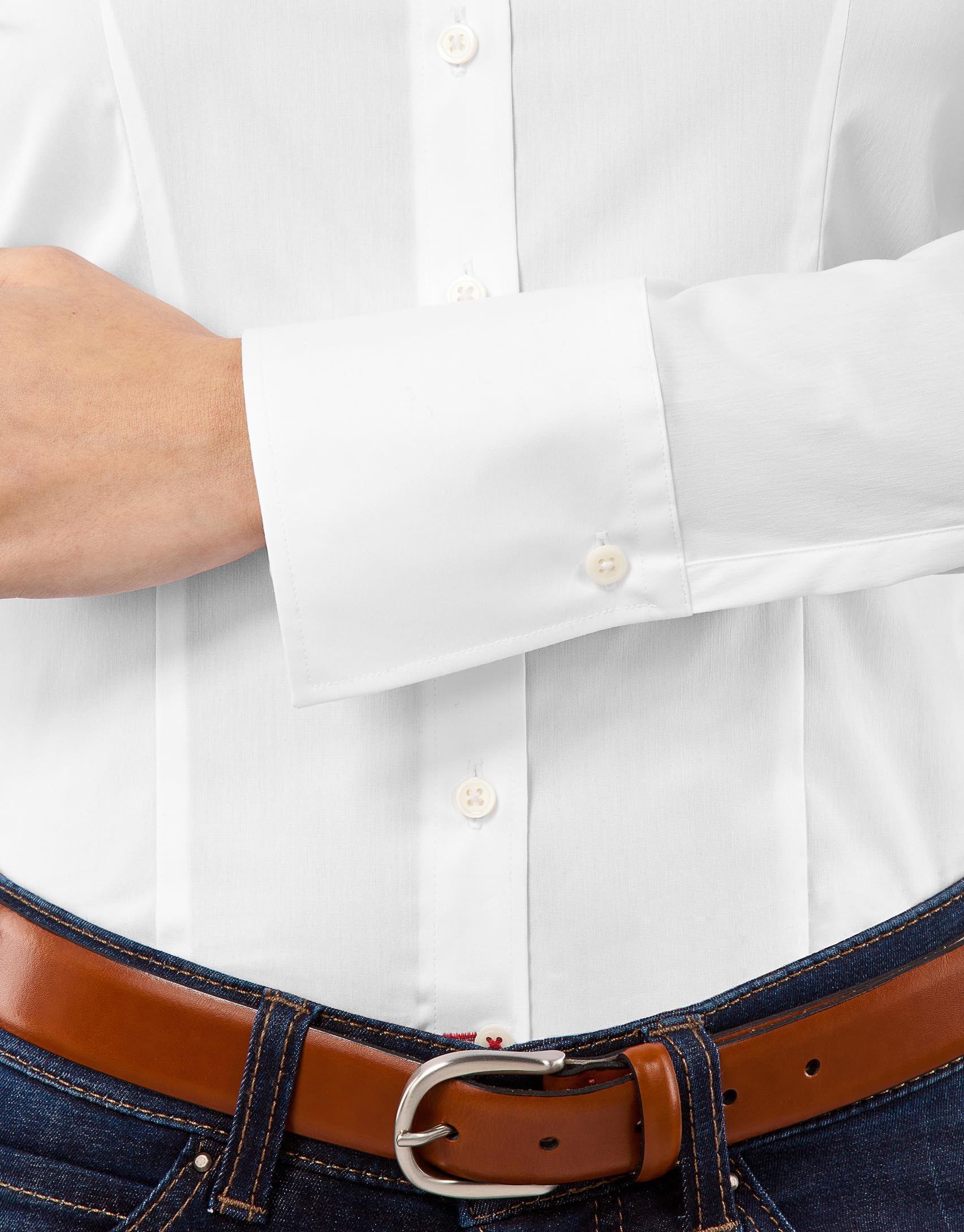 Vincenzo Boretti Camisa de Mujer Elegante y clásica, Ajustada Entallado (Slim-fit), Mezcla de algodón, Ligeramente elástica, Manga-Larga, Cuello Kent, Lisa - fácil de Planchar