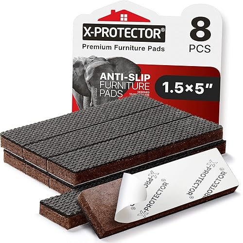 X-Protector - Almohadillas antideslizantes para muebles, 8 piezas de goma de 1.5 x 5 pulgadas, tapones de patas de muebles para evitar deslizamientos