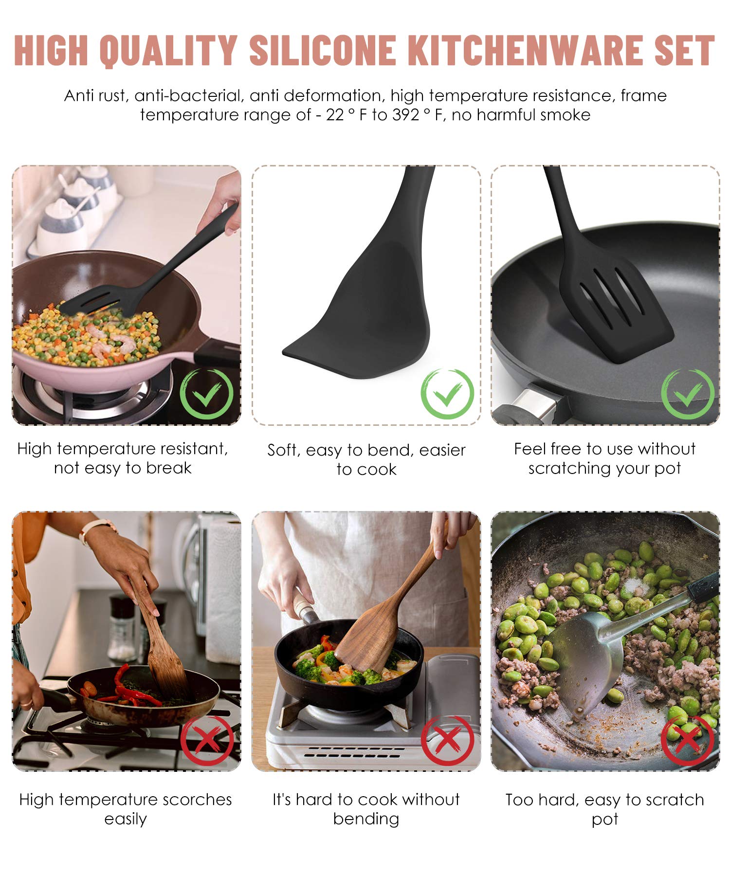 Set di utensili da cucina, 12 pezzi in silicone (lavabili in