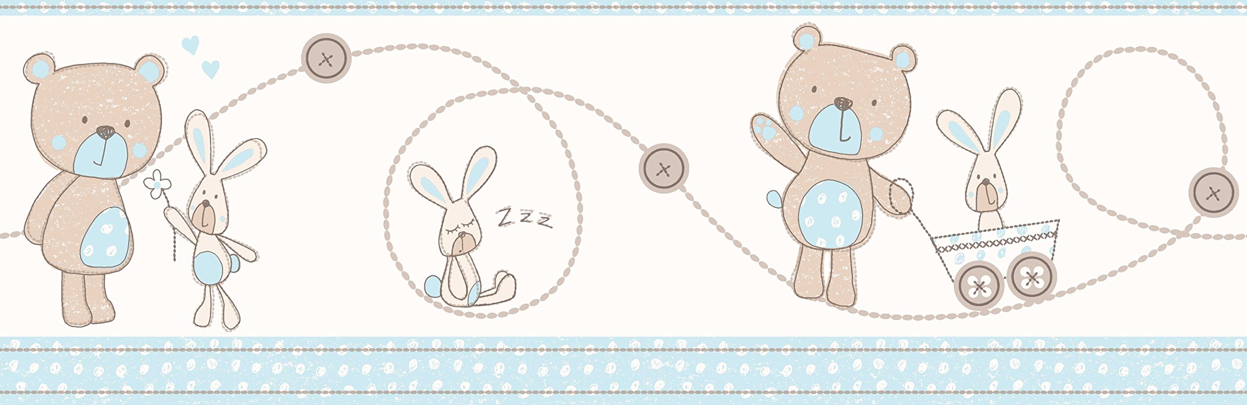 Decorline Carousel Bear and Boo Wallpaper Border, Blue