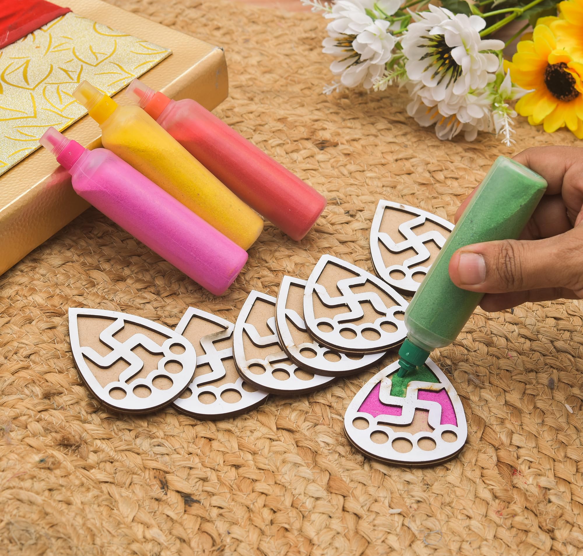 Sanvatsar DIY Wooden Diya Craft Kit with Color Sand Bottles – Perfect for Diwali Decorations and Festive Arts & Crafts (Design 1) (B0DJ14QY4X) Amazon Price History, Amazon Price Tracker