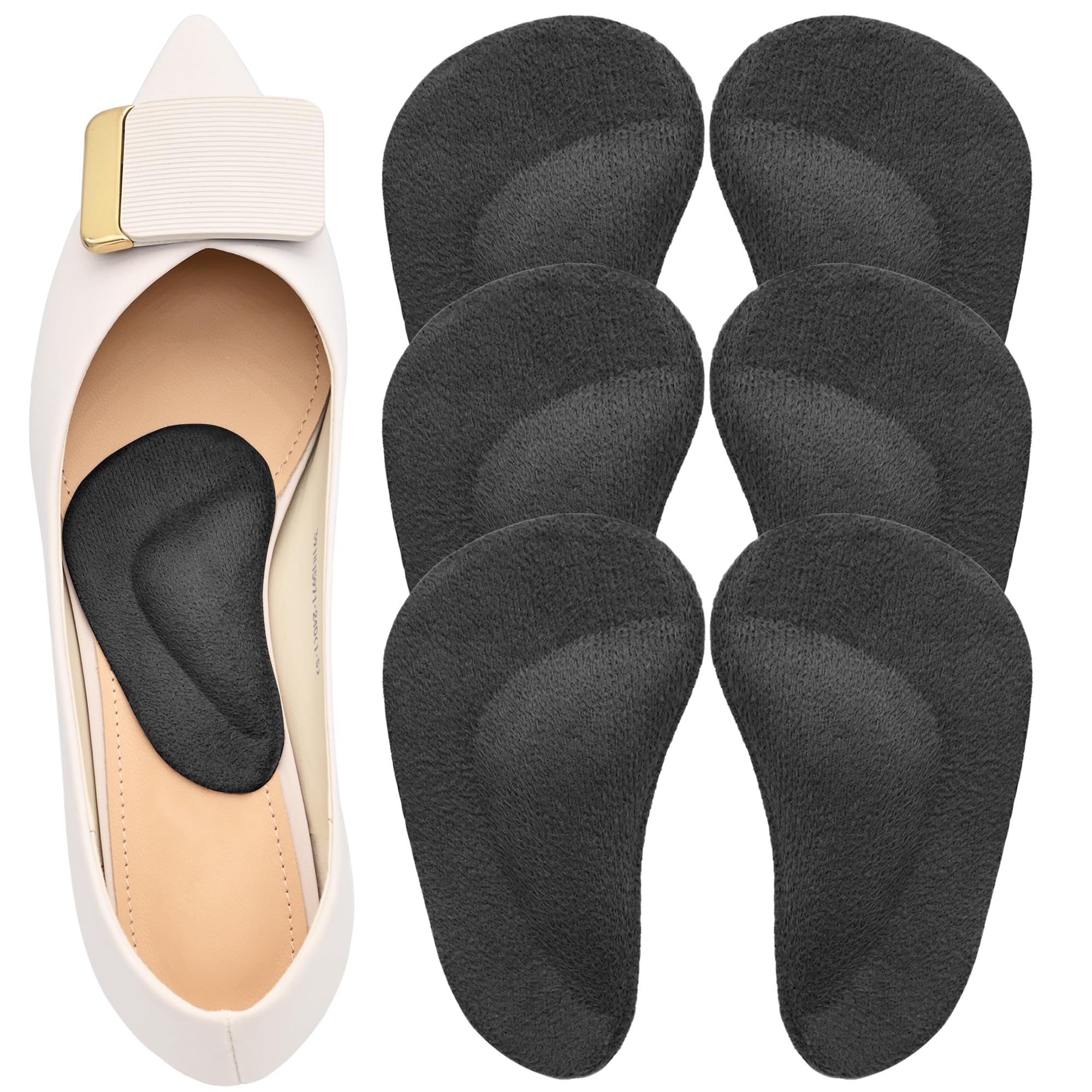 Gel Arch Support, 3 Pairs Shoe Insoles for Flat Feet, Reusable Arch Inserts for Plantar Fasciitis, Adhesive Arch Pad for Relieve Pressure and Foot